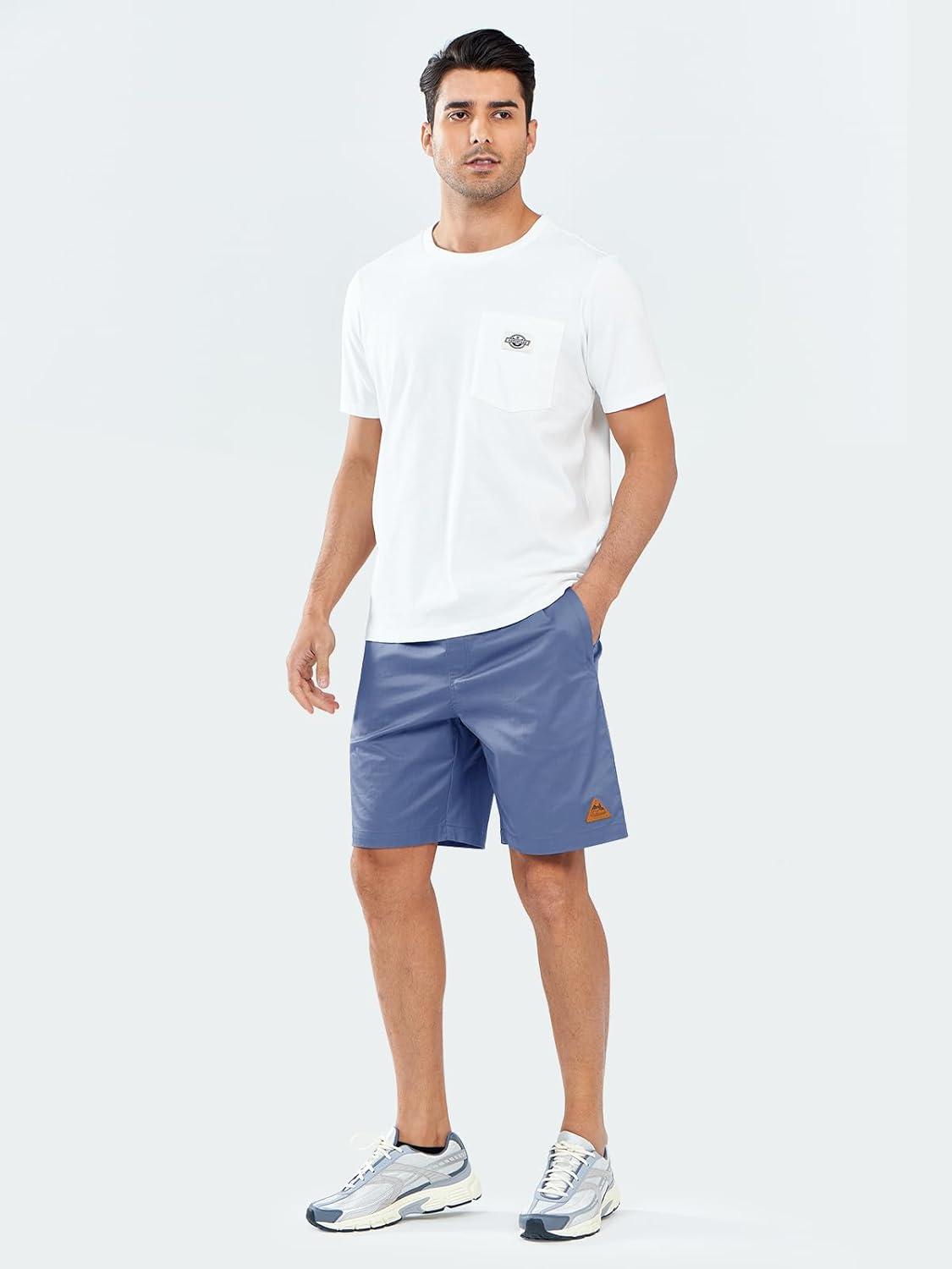 imageNORTHYARD Mens Casual ShortsCotton 9quot Golf Hiking Drawstring Elastic Waist Work Shorts with Zipper PocketsFederalblue