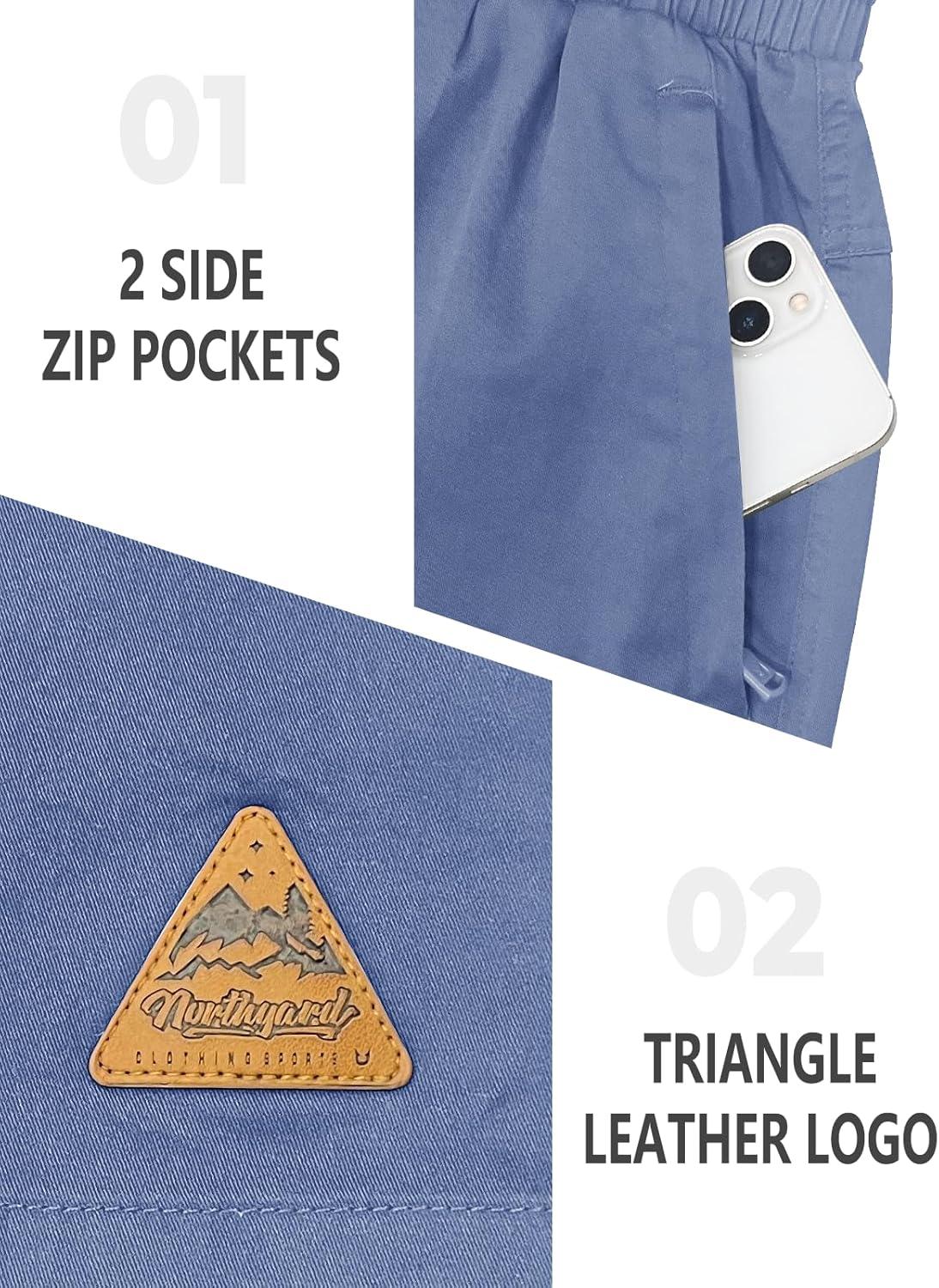imageNORTHYARD Mens Casual ShortsCotton 9quot Golf Hiking Drawstring Elastic Waist Work Shorts with Zipper PocketsFederalblue