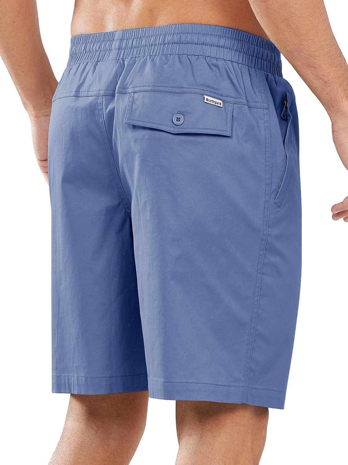 imageNORTHYARD Mens Casual ShortsCotton 9quot Golf Hiking Drawstring Elastic Waist Work Shorts with Zipper PocketsFederalblue