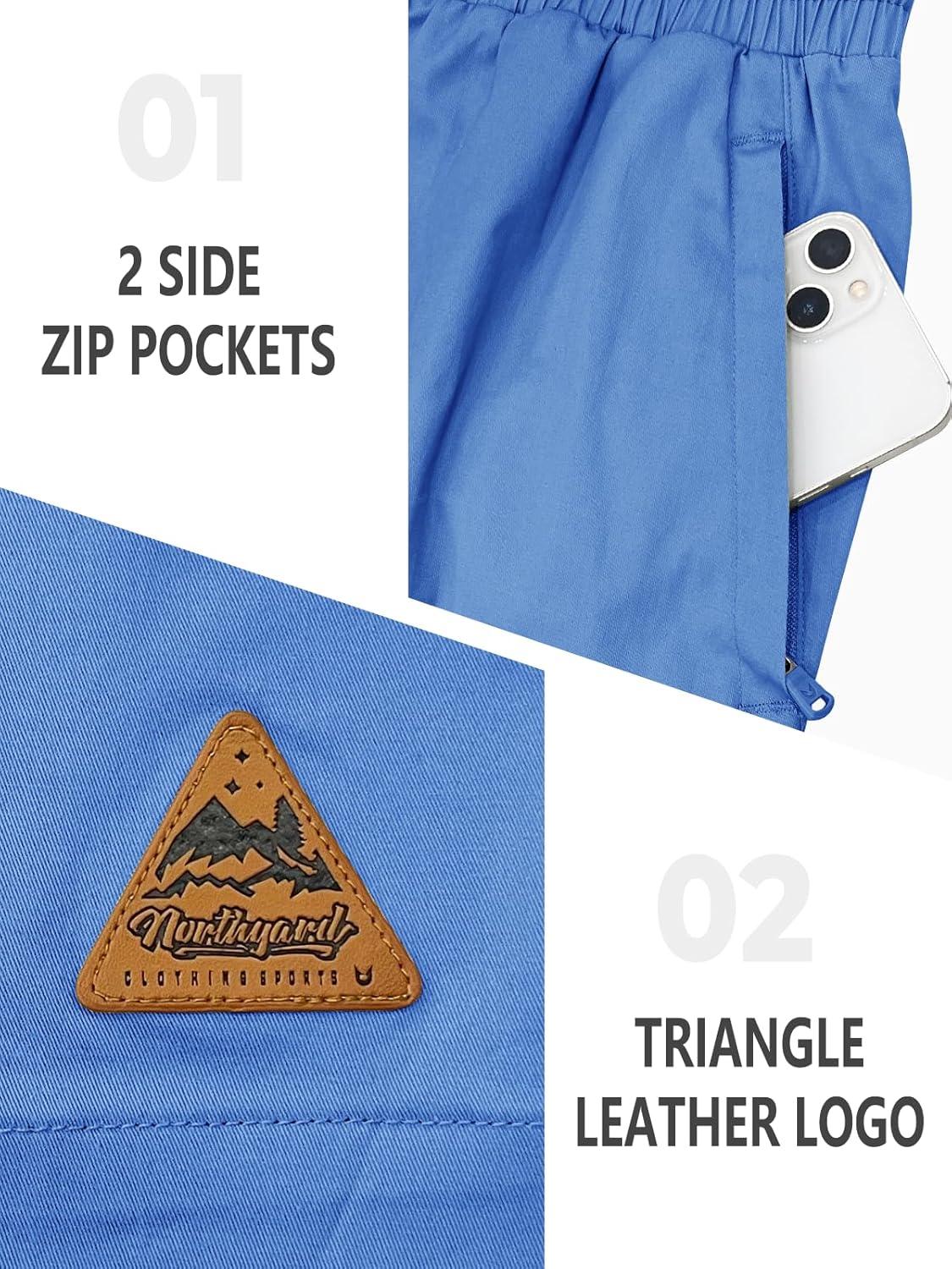 imageNORTHYARD Mens Casual ShortsCotton 9quot Golf Hiking Drawstring Elastic Waist Work Shorts with Zipper PocketsGreyblue