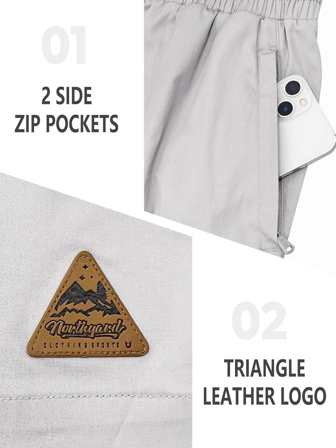 imageNORTHYARD Mens Casual ShortsCotton 9quot Golf Hiking Drawstring Elastic Waist Work Shorts with Zipper PocketsLightgrey