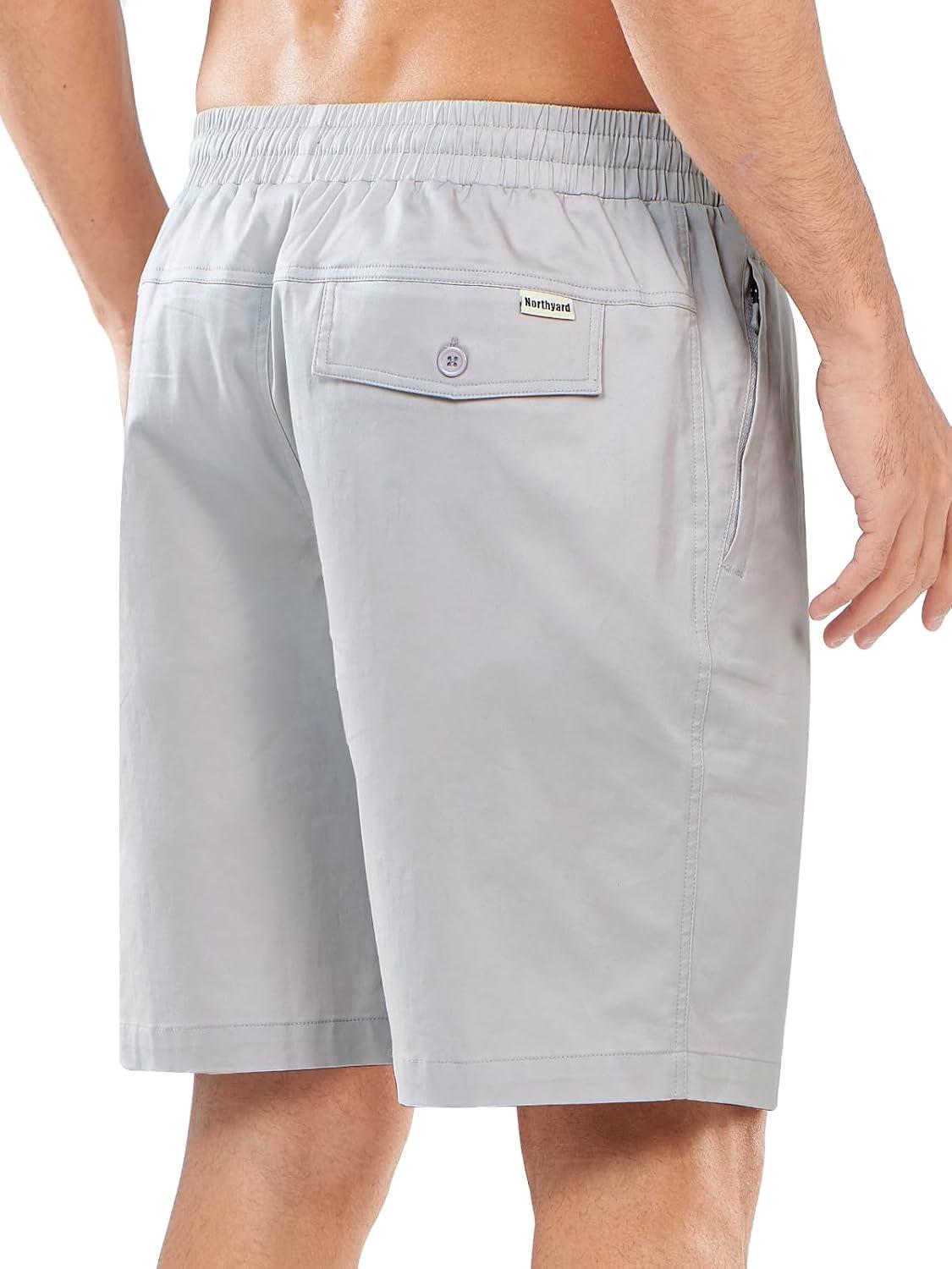 imageNORTHYARD Mens Casual ShortsCotton 9quot Golf Hiking Drawstring Elastic Waist Work Shorts with Zipper PocketsLightgrey