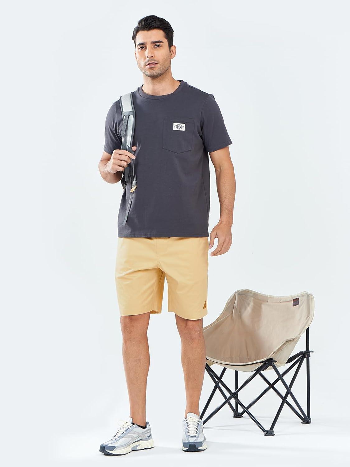imageNORTHYARD Mens Casual ShortsCotton 9quot Golf Hiking Drawstring Elastic Waist Work Shorts with Zipper PocketsLightkhaki
