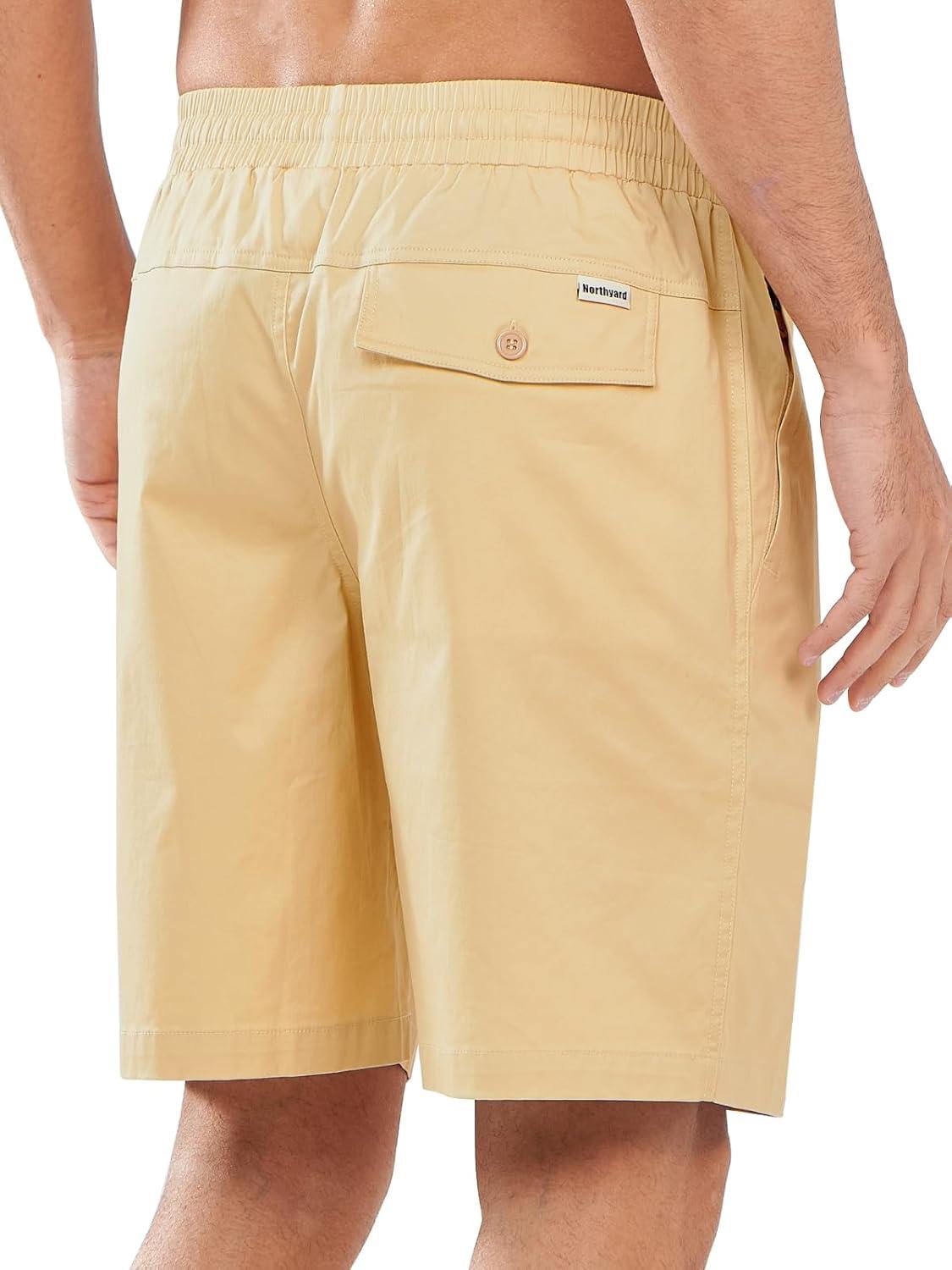 imageNORTHYARD Mens Casual ShortsCotton 9quot Golf Hiking Drawstring Elastic Waist Work Shorts with Zipper PocketsLightkhaki