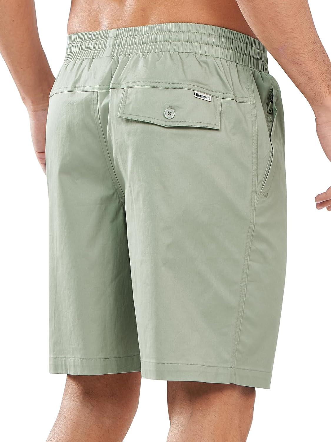 imageNORTHYARD Mens Casual ShortsCotton 9quot Golf Hiking Drawstring Elastic Waist Work Shorts with Zipper PocketsLodenfrost