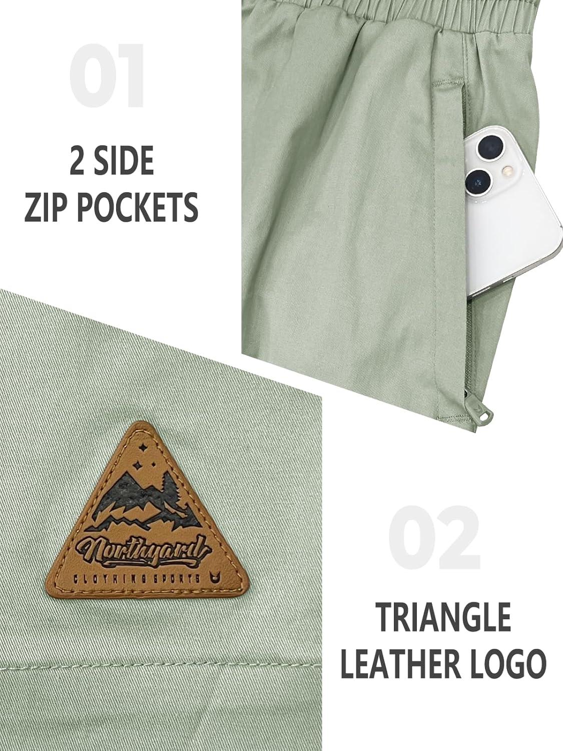 imageNORTHYARD Mens Casual ShortsCotton 9quot Golf Hiking Drawstring Elastic Waist Work Shorts with Zipper PocketsLodenfrost