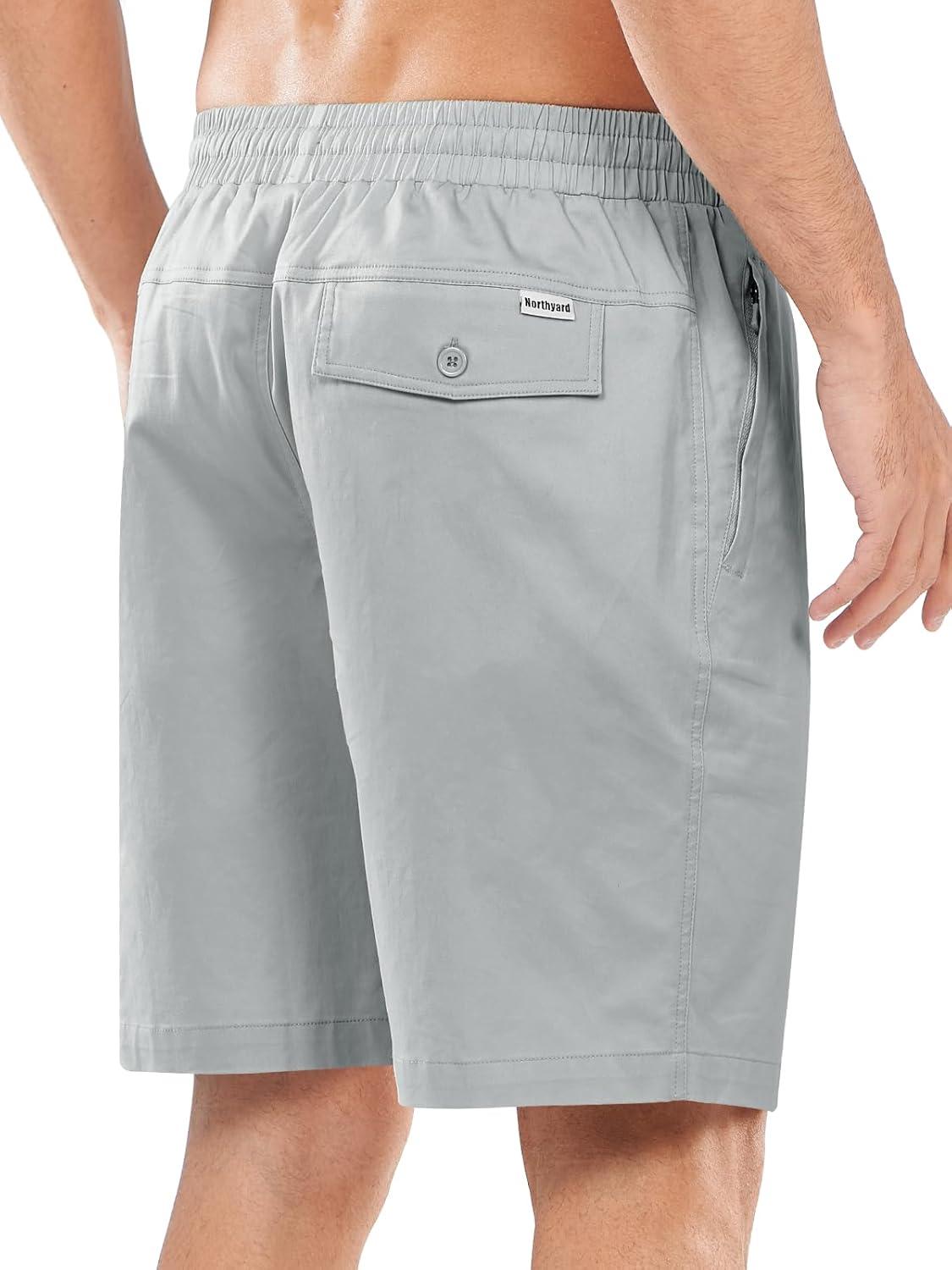 imageNORTHYARD Mens Casual ShortsCotton 9quot Golf Hiking Drawstring Elastic Waist Work Shorts with Zipper PocketsMediumgrey
