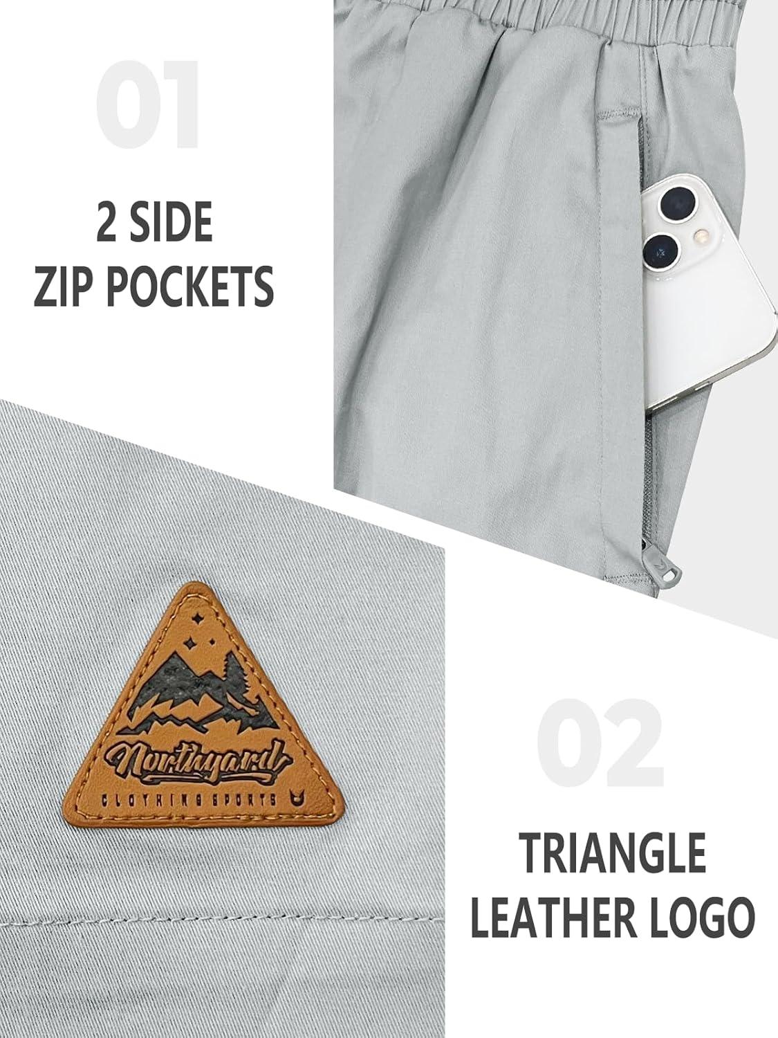 imageNORTHYARD Mens Casual ShortsCotton 9quot Golf Hiking Drawstring Elastic Waist Work Shorts with Zipper PocketsMediumgrey