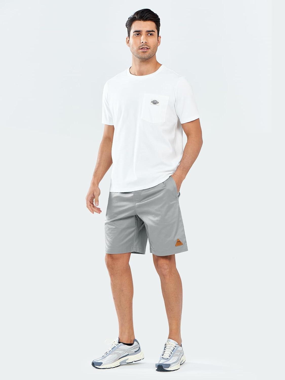imageNORTHYARD Mens Casual ShortsCotton 9quot Golf Hiking Drawstring Elastic Waist Work Shorts with Zipper PocketsMediumgrey