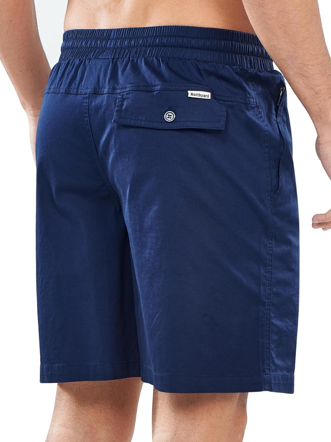 imageNORTHYARD Mens Casual ShortsCotton 9quot Golf Hiking Drawstring Elastic Waist Work Shorts with Zipper PocketsNavy