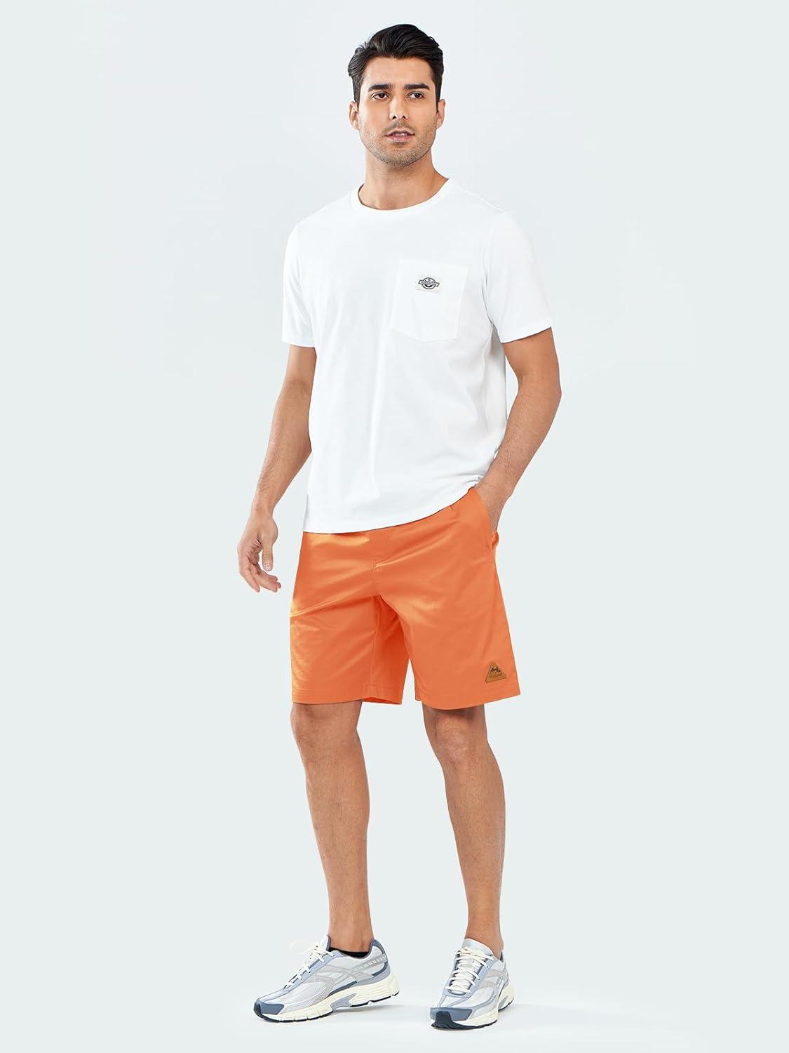 imageNORTHYARD Mens Casual ShortsCotton 9quot Golf Hiking Drawstring Elastic Waist Work Shorts with Zipper PocketsOrange