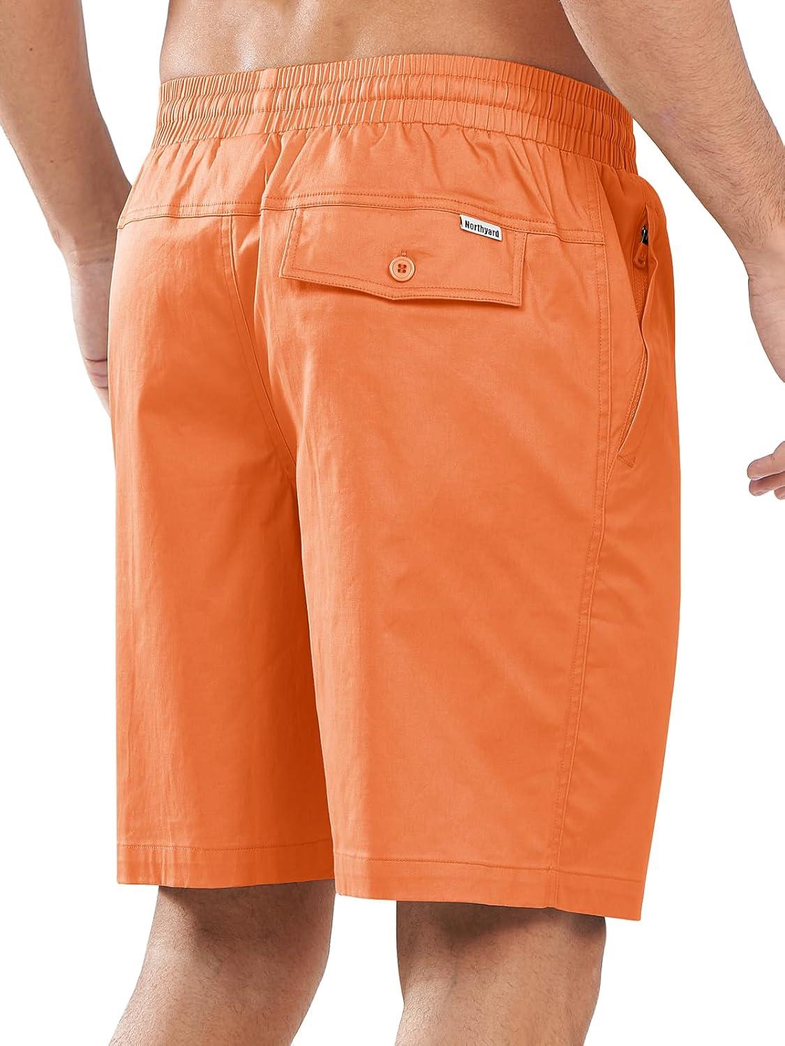 imageNORTHYARD Mens Casual ShortsCotton 9quot Golf Hiking Drawstring Elastic Waist Work Shorts with Zipper PocketsOrange