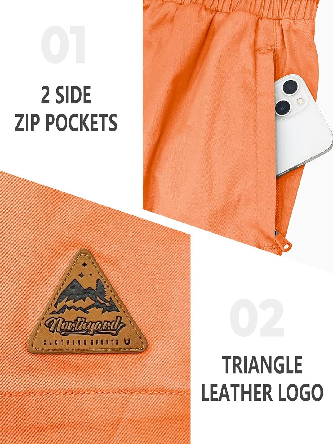 imageNORTHYARD Mens Casual ShortsCotton 9quot Golf Hiking Drawstring Elastic Waist Work Shorts with Zipper PocketsOrange