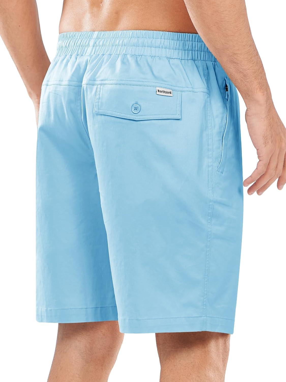 imageNORTHYARD Mens Casual ShortsCotton 9quot Golf Hiking Drawstring Elastic Waist Work Shorts with Zipper PocketsSkyblue