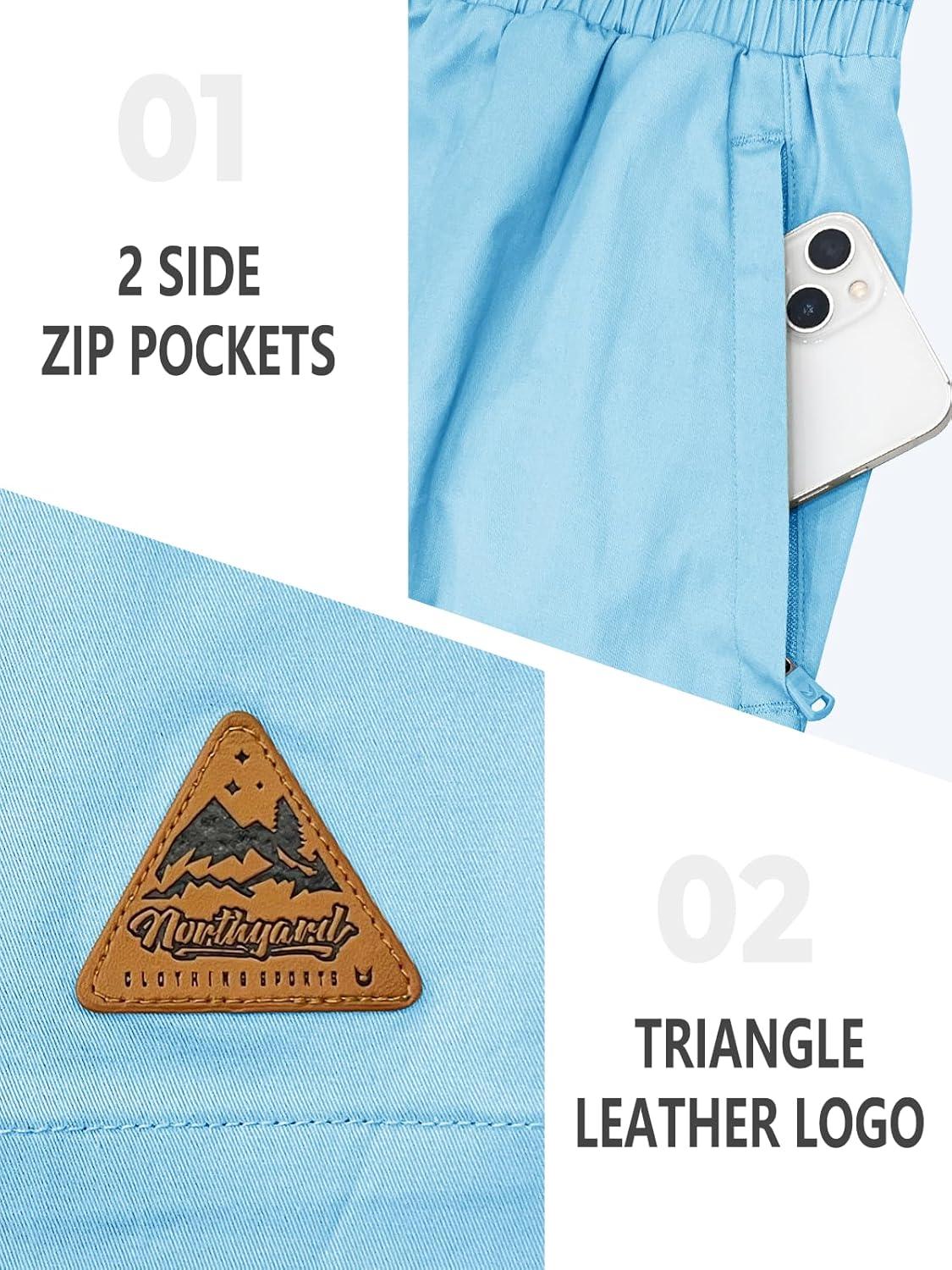 imageNORTHYARD Mens Casual ShortsCotton 9quot Golf Hiking Drawstring Elastic Waist Work Shorts with Zipper PocketsSkyblue