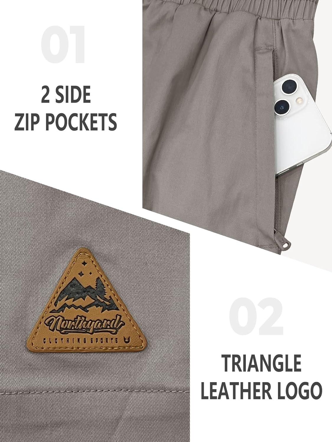 imageNORTHYARD Mens Casual ShortsCotton 9quot Golf Hiking Drawstring Elastic Waist Work Shorts with Zipper PocketsStone