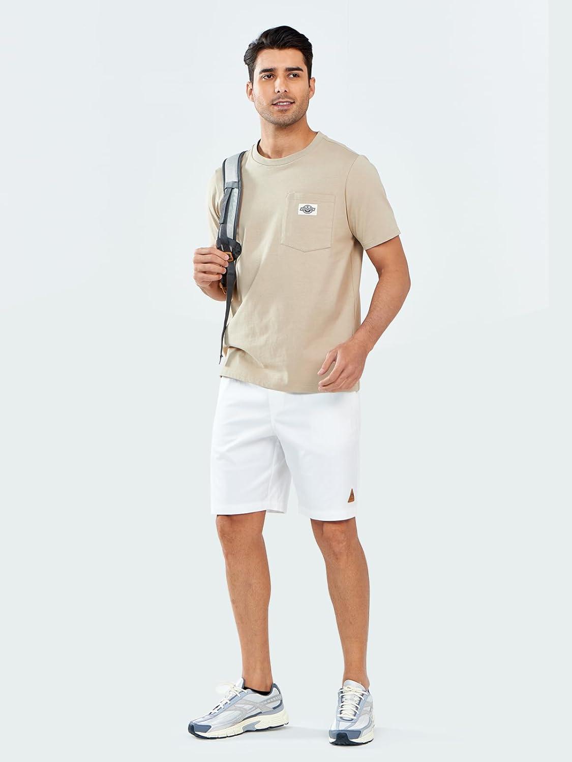 imageNORTHYARD Mens Casual ShortsCotton 9quot Golf Hiking Drawstring Elastic Waist Work Shorts with Zipper PocketsWhite
