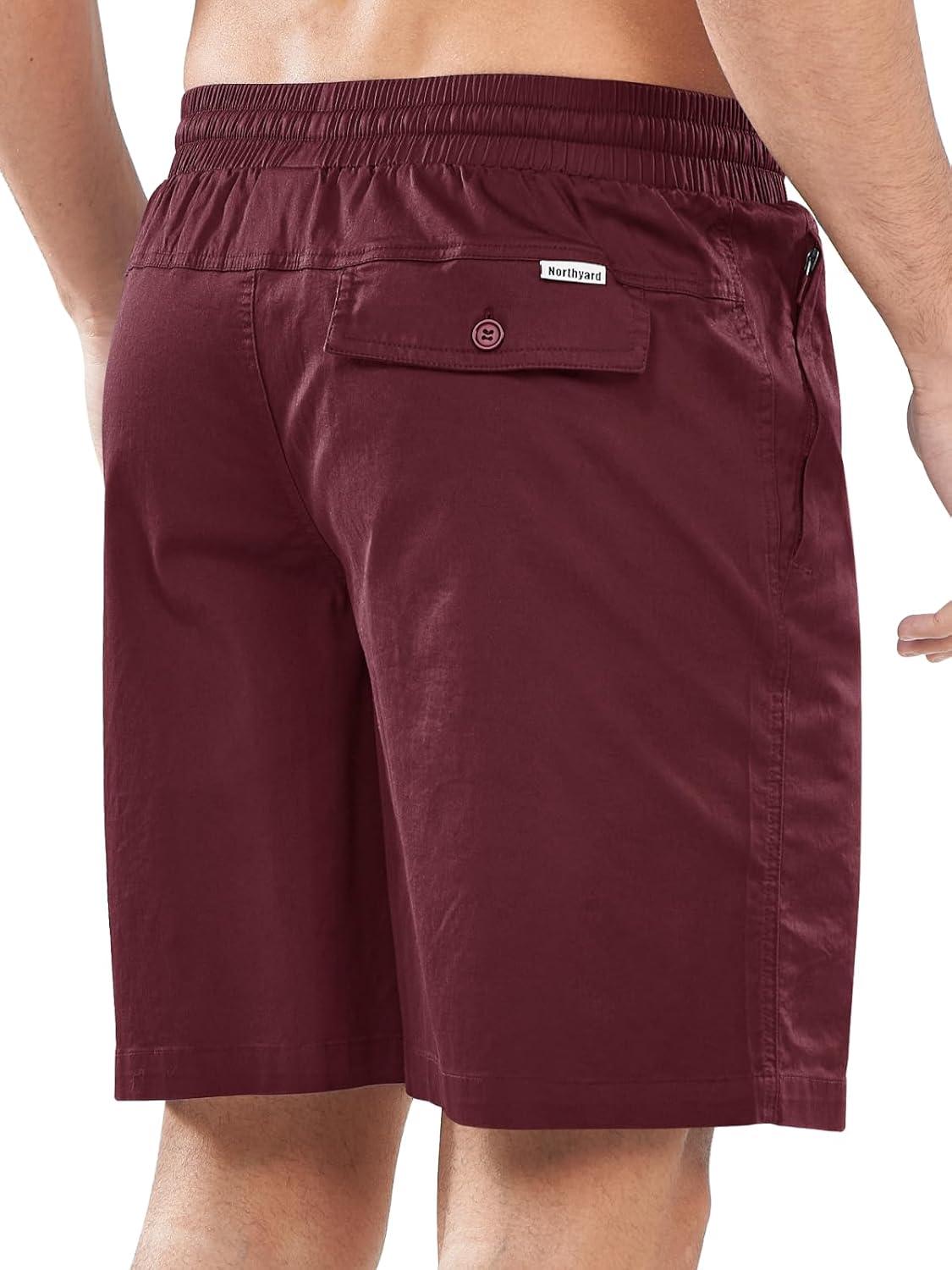 imageNORTHYARD Mens Casual ShortsCotton 9quot Golf Hiking Drawstring Elastic Waist Work Shorts with Zipper PocketsWine