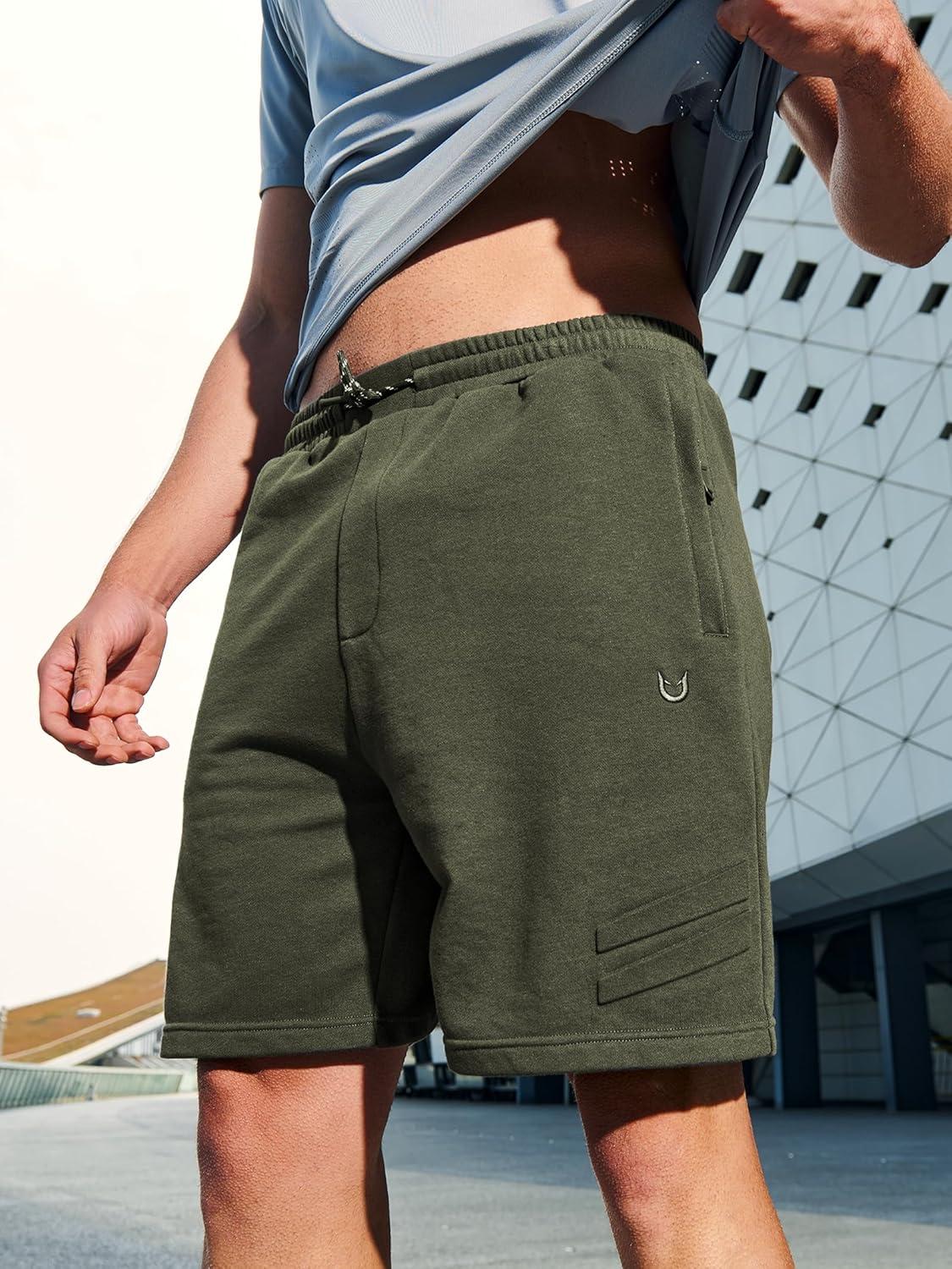 imageNORTHYARD Mens Cotton Casual Sweat Shorts Athletic Running Shorts with Zipper Pockets 7quot Workout Gym Lounge Short for MensArmygreen