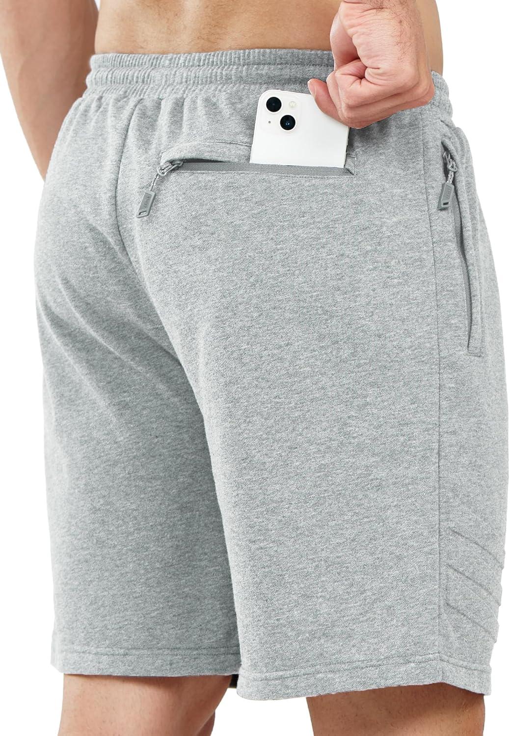 imageNORTHYARD Mens Cotton Casual Sweat Shorts Athletic Running Shorts with Zipper Pockets 7quot Workout Gym Lounge Short for MensLight Heather