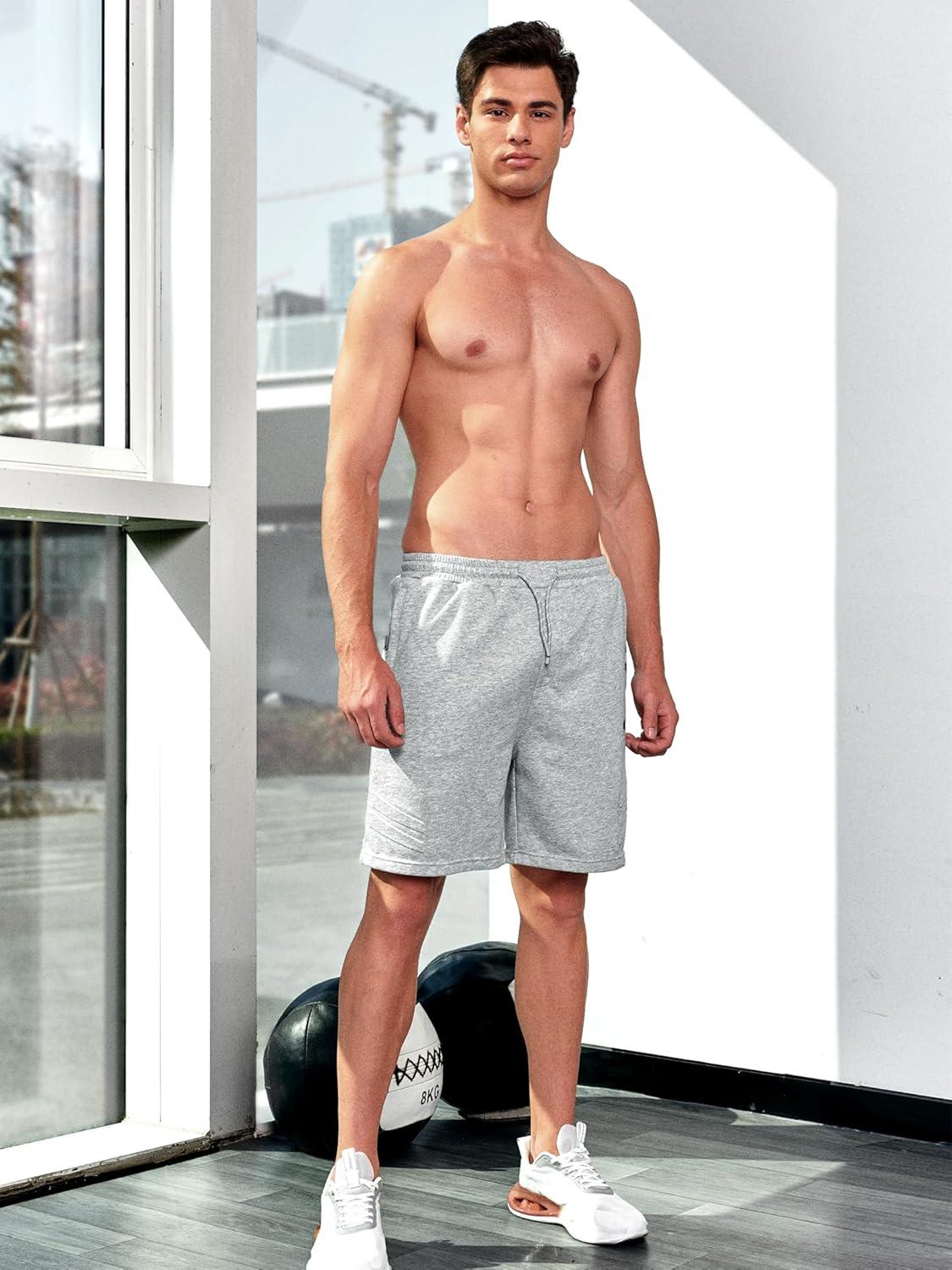 imageNORTHYARD Mens Cotton Casual Sweat Shorts Athletic Running Shorts with Zipper Pockets 7quot Workout Gym Lounge Short for MensLight Heather