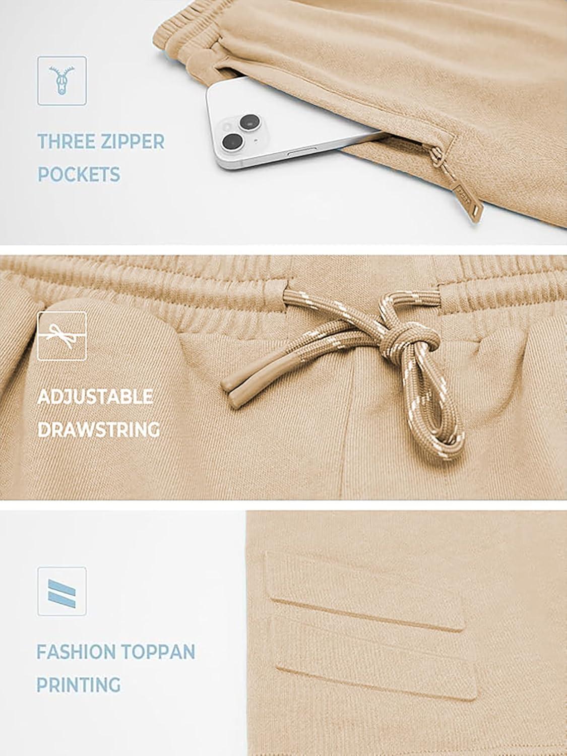 imageNORTHYARD Mens Cotton Casual Sweat Shorts Athletic Running Shorts with Zipper Pockets 7quot Workout Gym Lounge Short for MensLightkhaki
