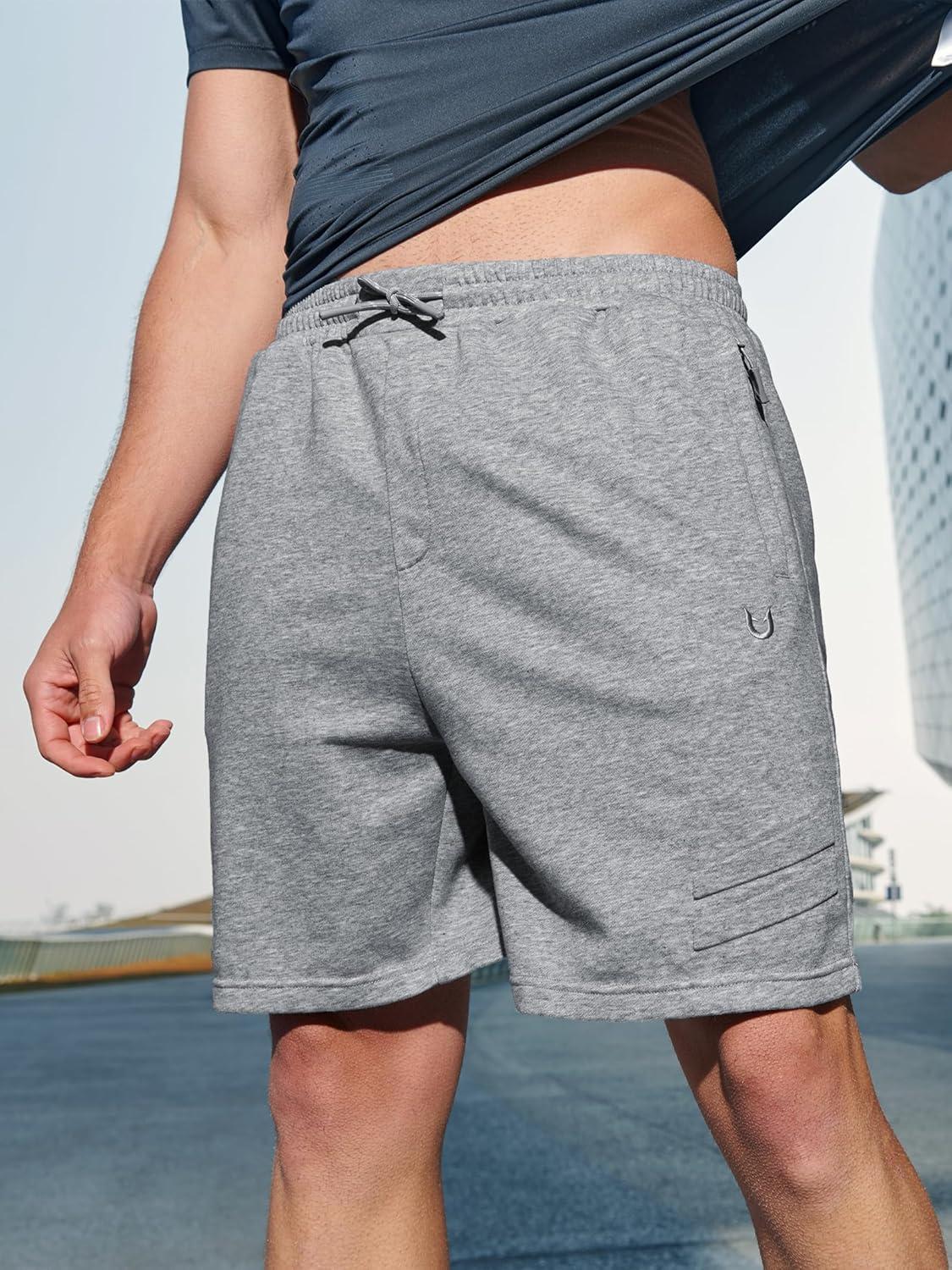imageNORTHYARD Mens Cotton Casual Sweat Shorts Athletic Running Shorts with Zipper Pockets 7quot Workout Gym Lounge Short for MensMediumgreyheather