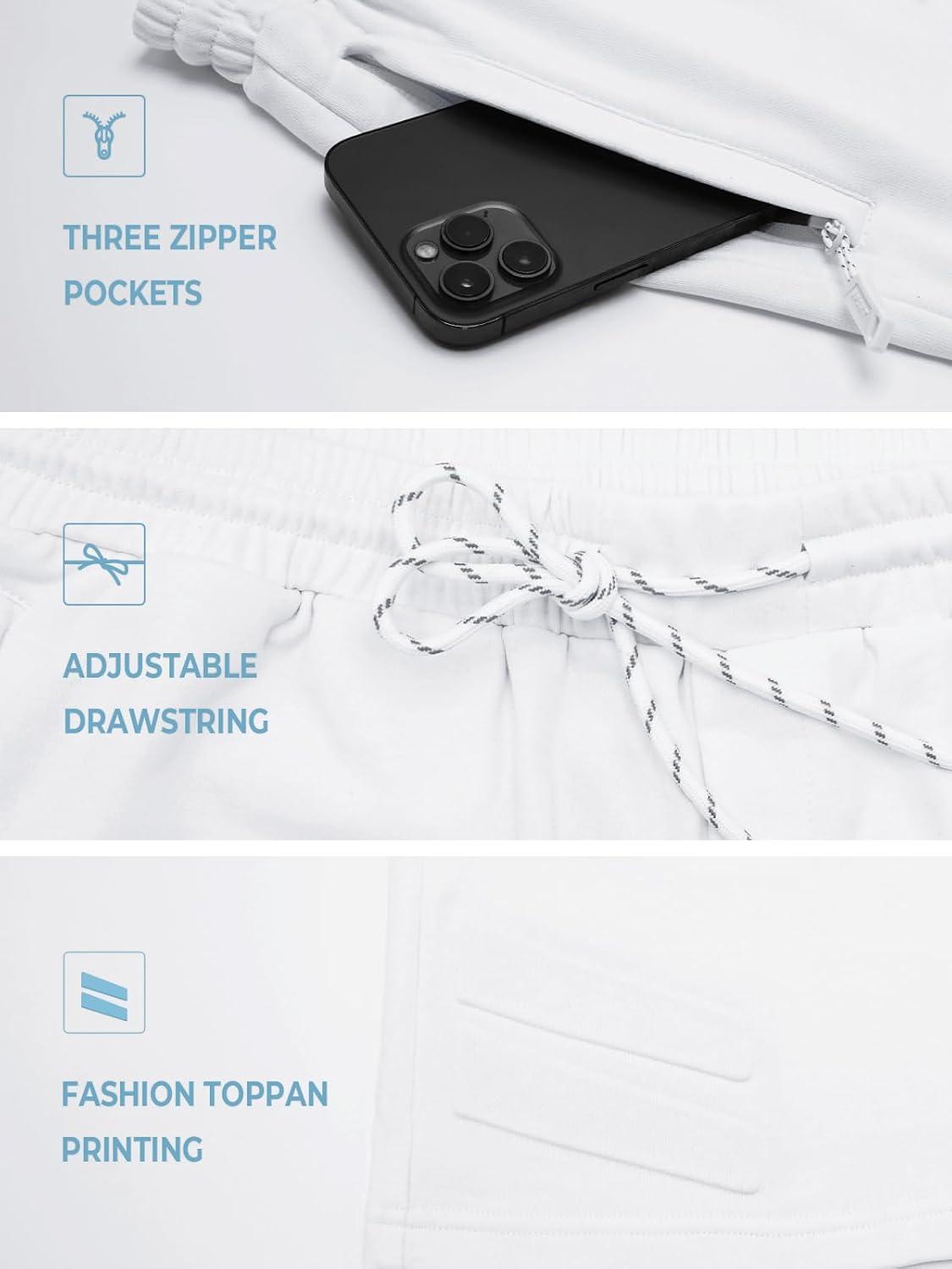 imageNORTHYARD Mens Cotton Casual Sweat Shorts Athletic Running Shorts with Zipper Pockets 7quot Workout Gym Lounge Short for MensWhite