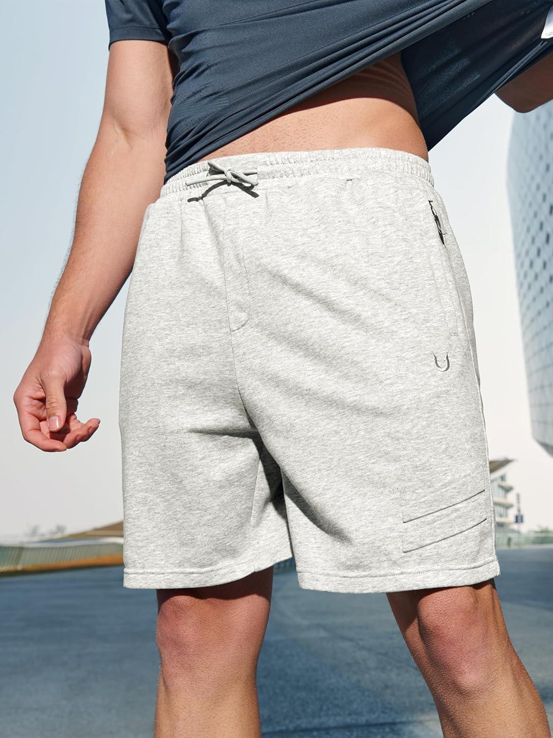 imageNORTHYARD Mens Cotton Casual Sweat Shorts Athletic Running Shorts with Zipper Pockets 7quot Workout Gym Lounge Short for MensWhiteheather