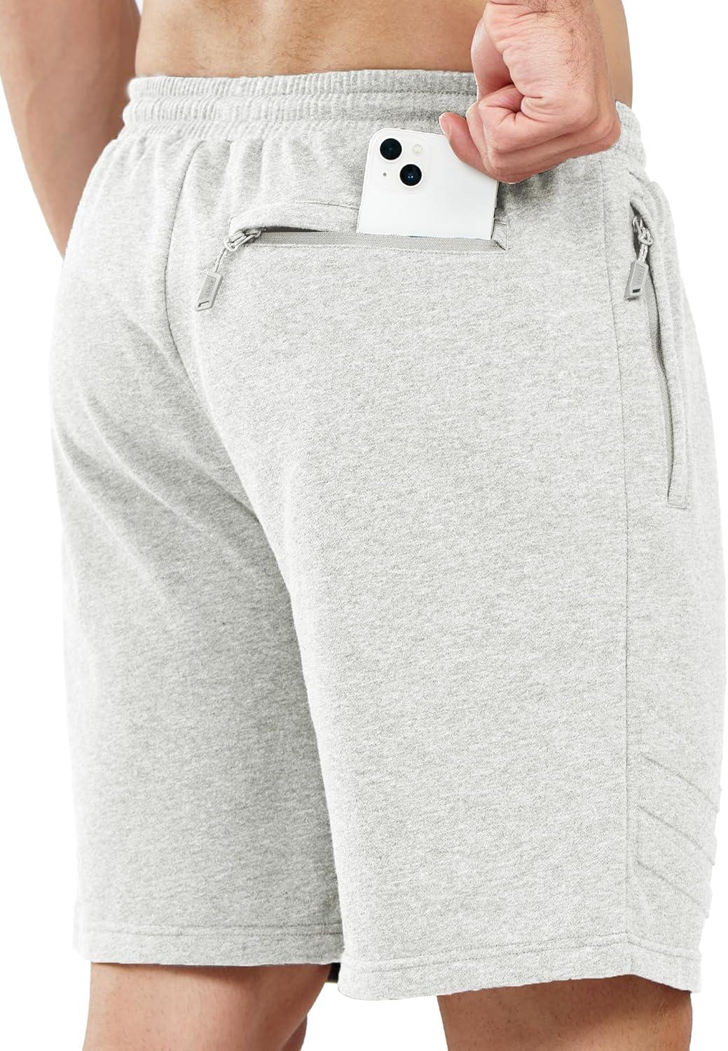 imageNORTHYARD Mens Cotton Casual Sweat Shorts Athletic Running Shorts with Zipper Pockets 7quot Workout Gym Lounge Short for MensWhiteheather