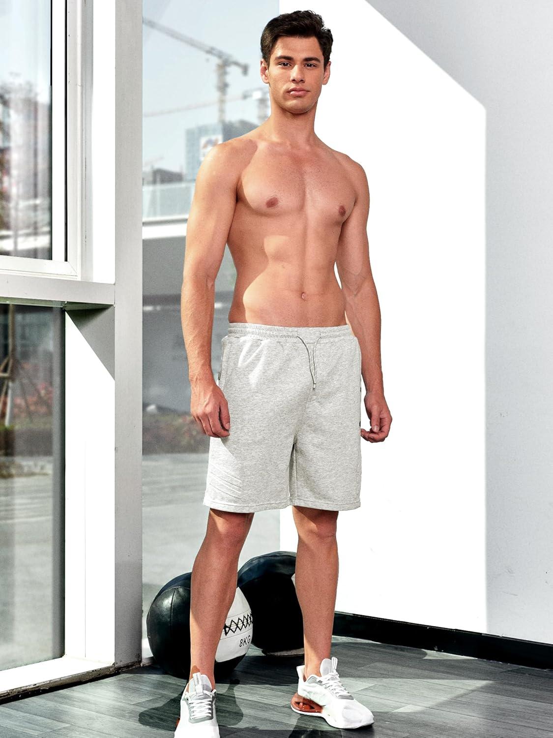 imageNORTHYARD Mens Cotton Casual Sweat Shorts Athletic Running Shorts with Zipper Pockets 7quot Workout Gym Lounge Short for MensWhiteheather