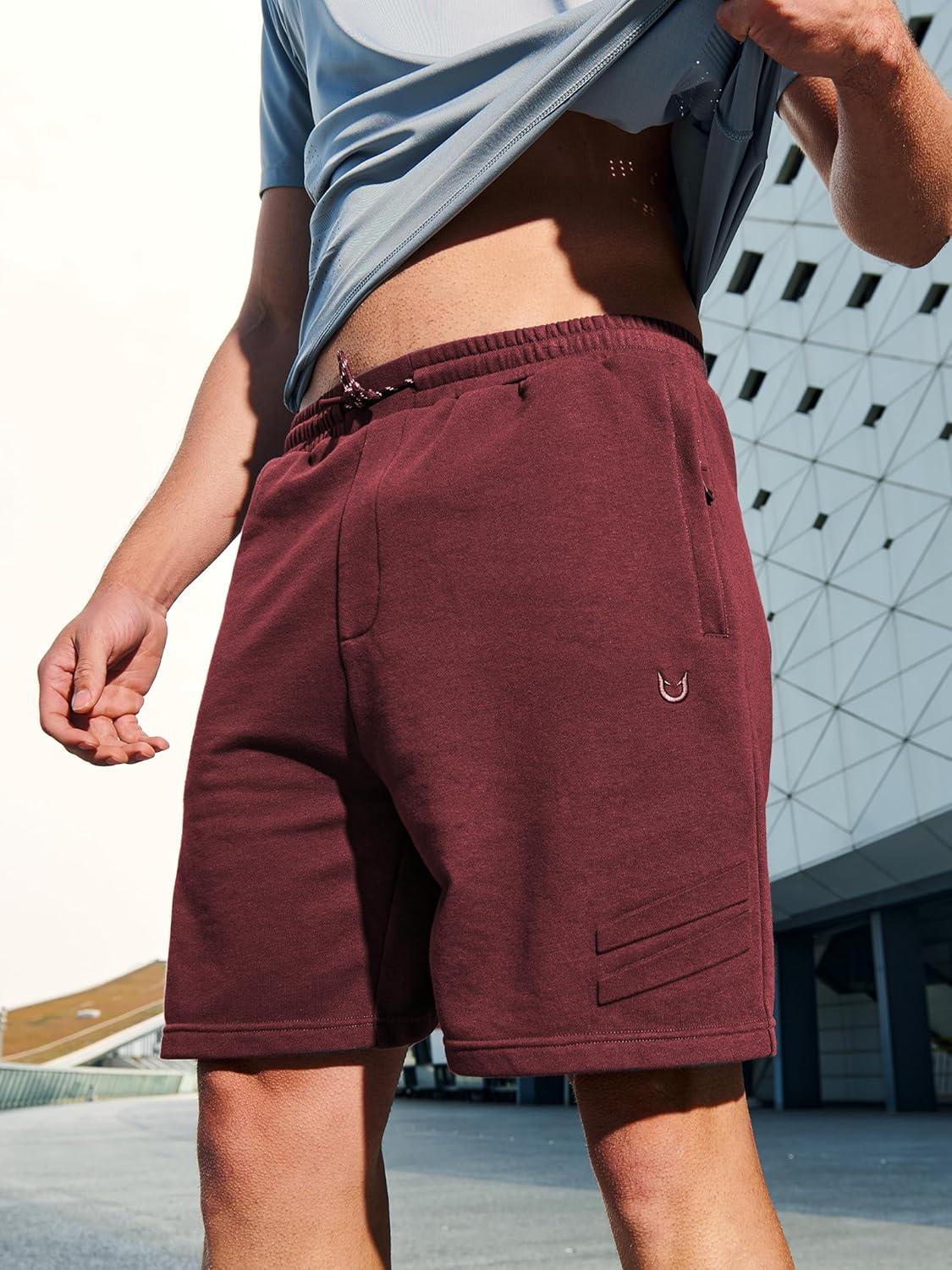 imageNORTHYARD Mens Cotton Casual Sweat Shorts Athletic Running Shorts with Zipper Pockets 7quot Workout Gym Lounge Short for MensWine