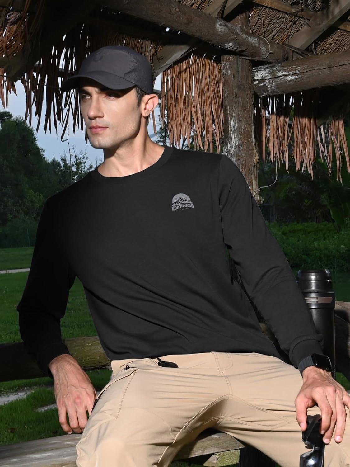 imageNORTHYARD Mens Cotton Long Sleeve TShirts Graphic Casual Stylish Crew Neck Tee Shirts for Men OutdoorsBlack