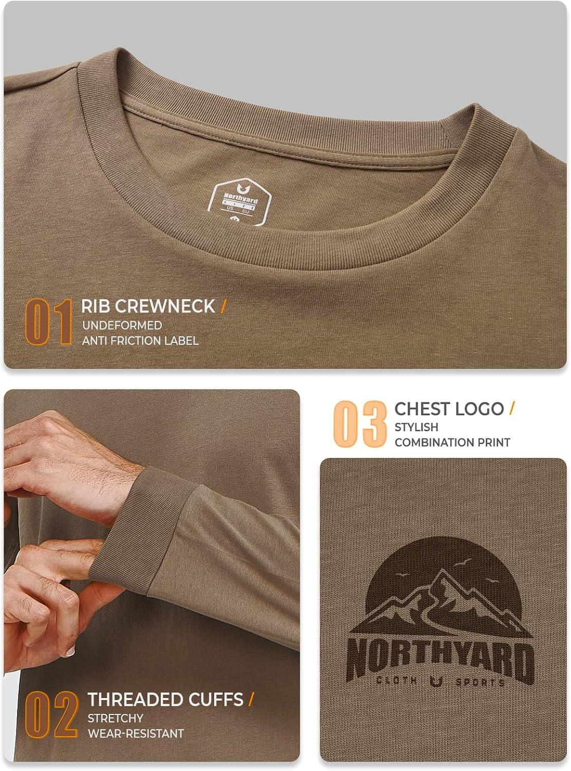 imageNORTHYARD Mens Cotton Long Sleeve TShirts Graphic Casual Stylish Crew Neck Tee Shirts for Men OutdoorsBrown