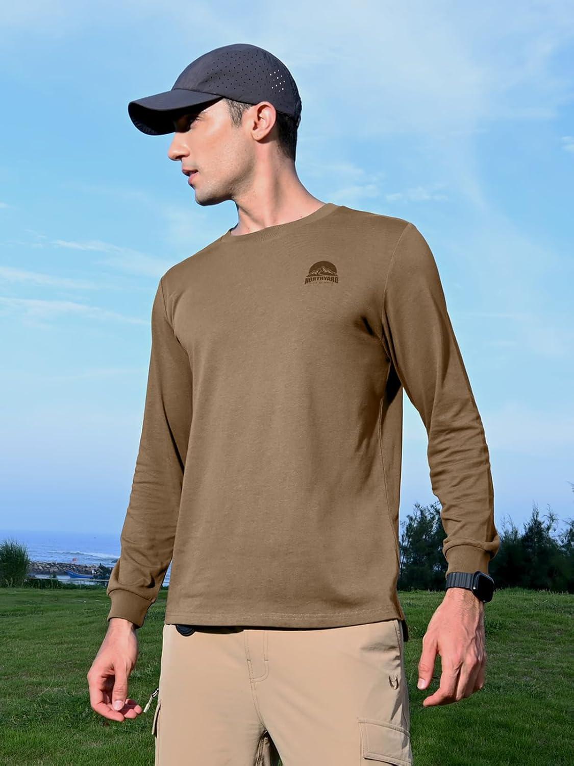 imageNORTHYARD Mens Cotton Long Sleeve TShirts Graphic Casual Stylish Crew Neck Tee Shirts for Men OutdoorsBrown