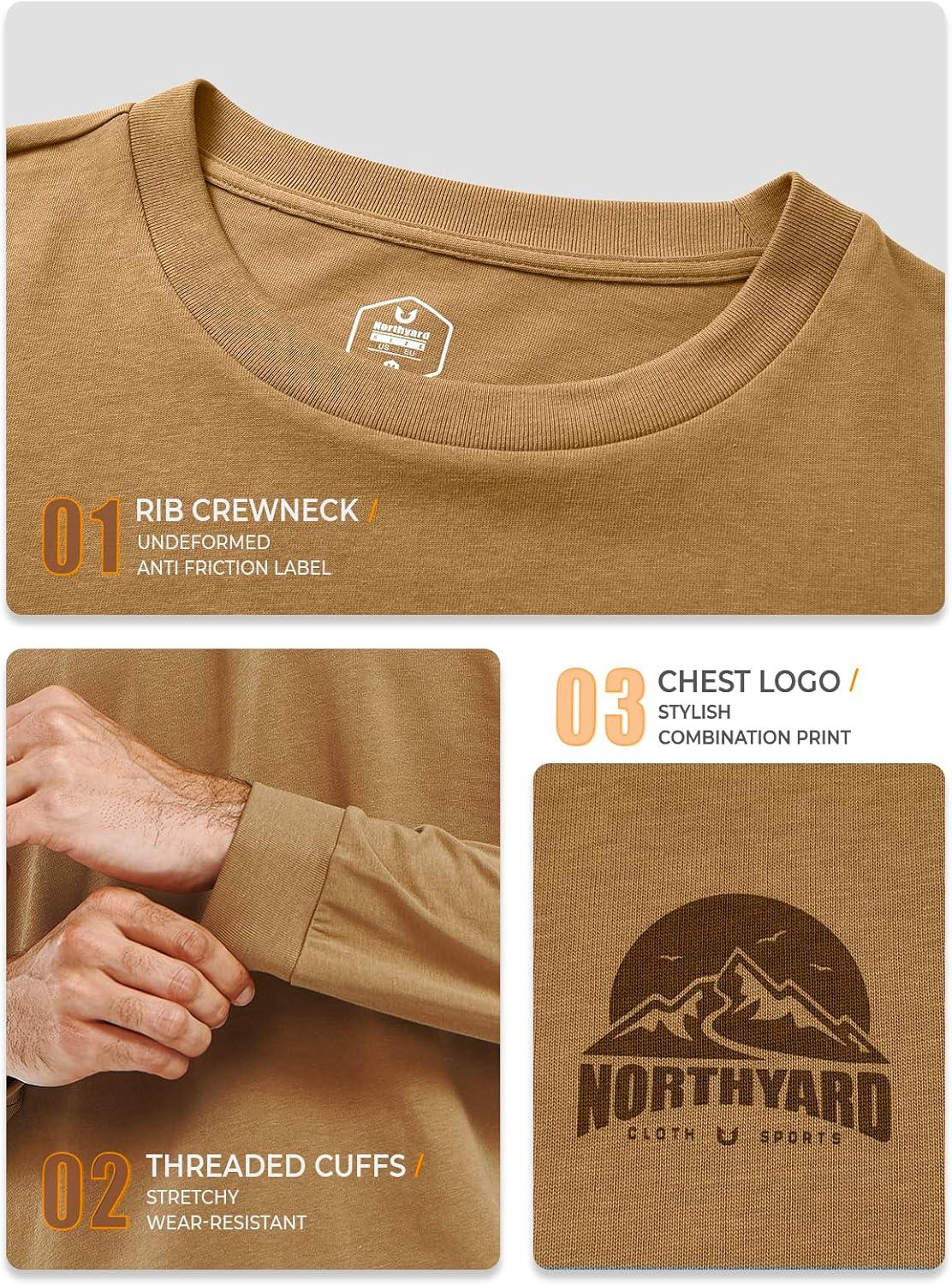 imageNORTHYARD Mens Cotton Long Sleeve TShirts Graphic Casual Stylish Crew Neck Tee Shirts for Men OutdoorsBrownkhaki