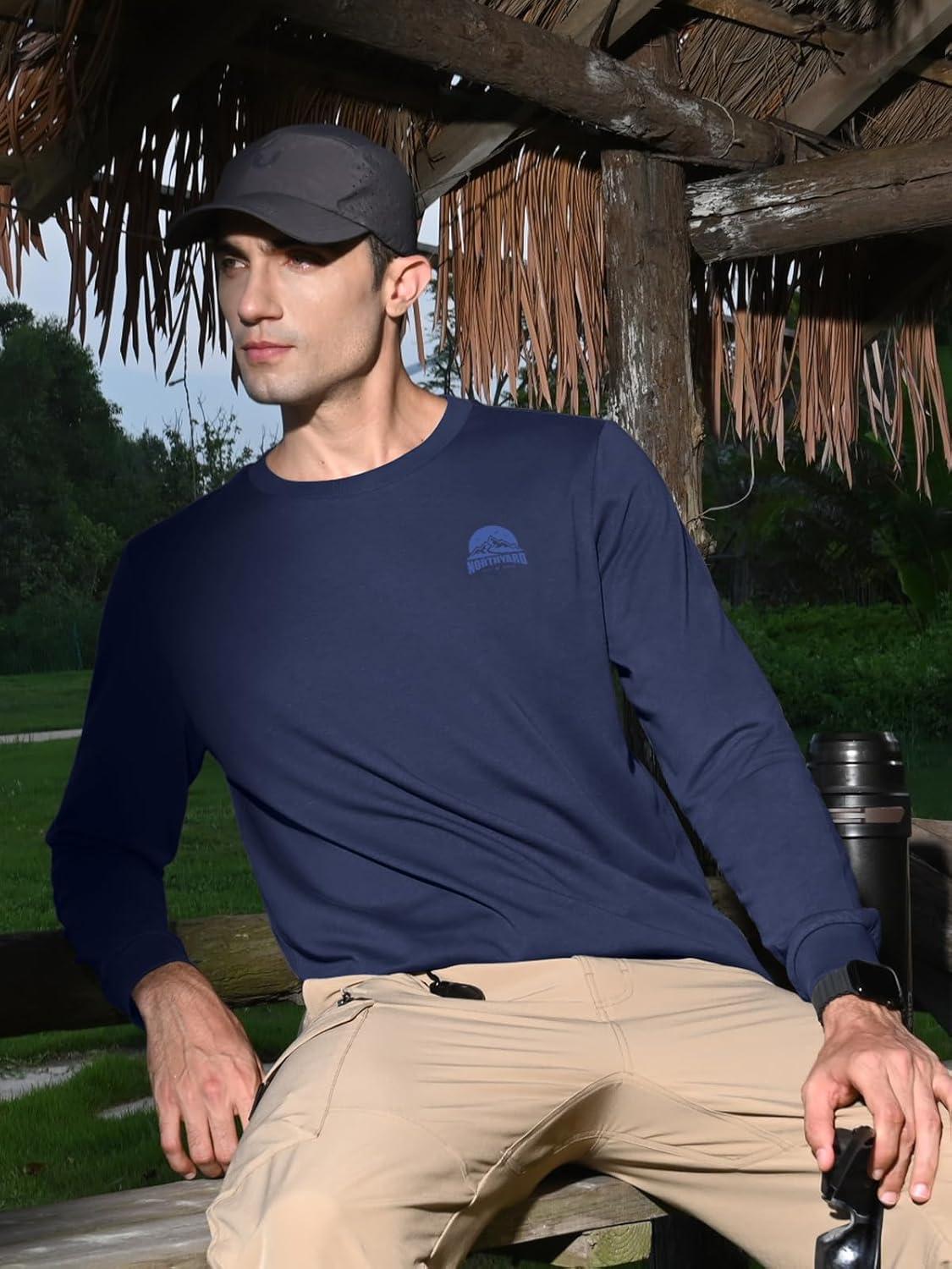 imageNORTHYARD Mens Cotton Long Sleeve TShirts Graphic Casual Stylish Crew Neck Tee Shirts for Men OutdoorsNavy