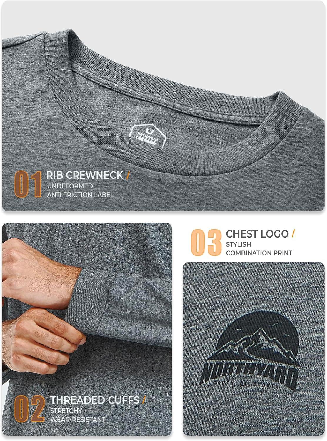 imageNORTHYARD Mens Cotton Long Sleeve TShirts Graphic Casual Stylish Crew Neck Tee Shirts for Men OutdoorsSmokeheather