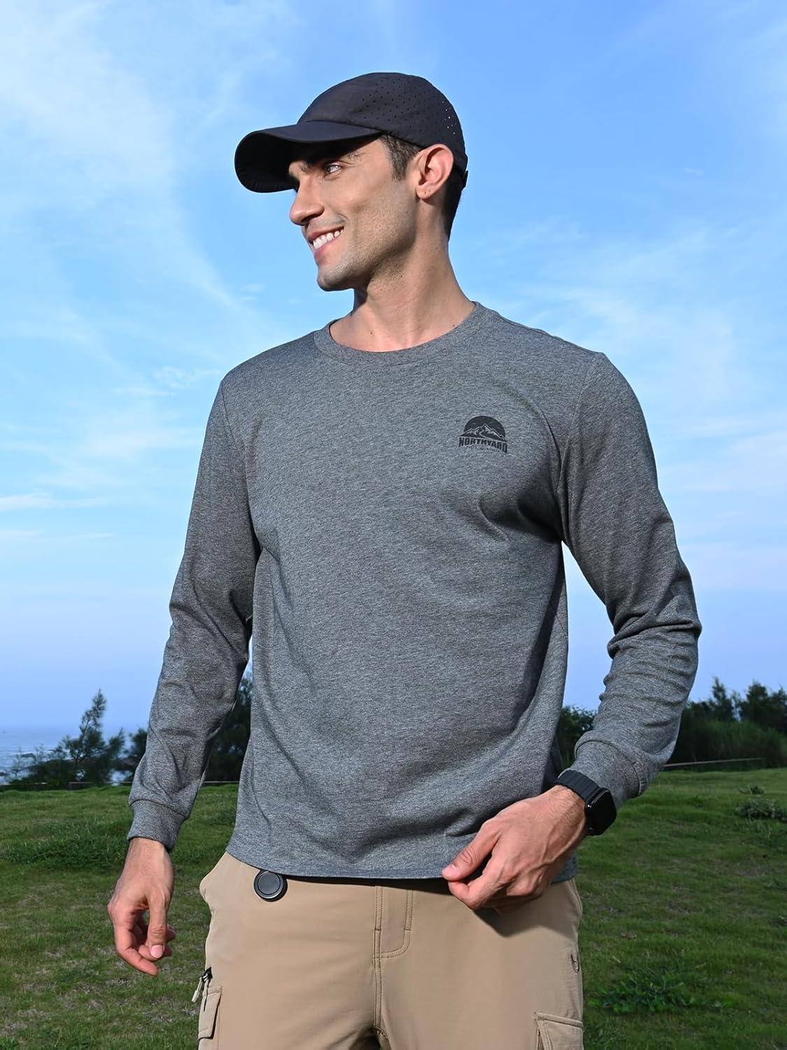 imageNORTHYARD Mens Cotton Long Sleeve TShirts Graphic Casual Stylish Crew Neck Tee Shirts for Men OutdoorsSmokeheather