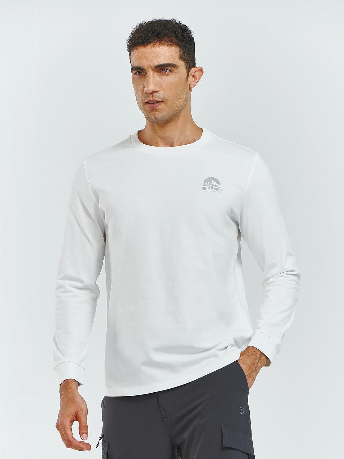 imageNORTHYARD Mens Cotton Long Sleeve TShirts Graphic Casual Stylish Crew Neck Tee Shirts for Men OutdoorsWhite