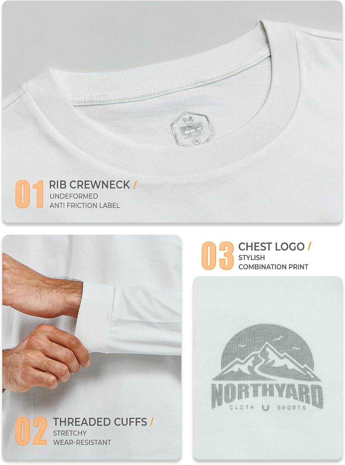 imageNORTHYARD Mens Cotton Long Sleeve TShirts Graphic Casual Stylish Crew Neck Tee Shirts for Men OutdoorsWhite