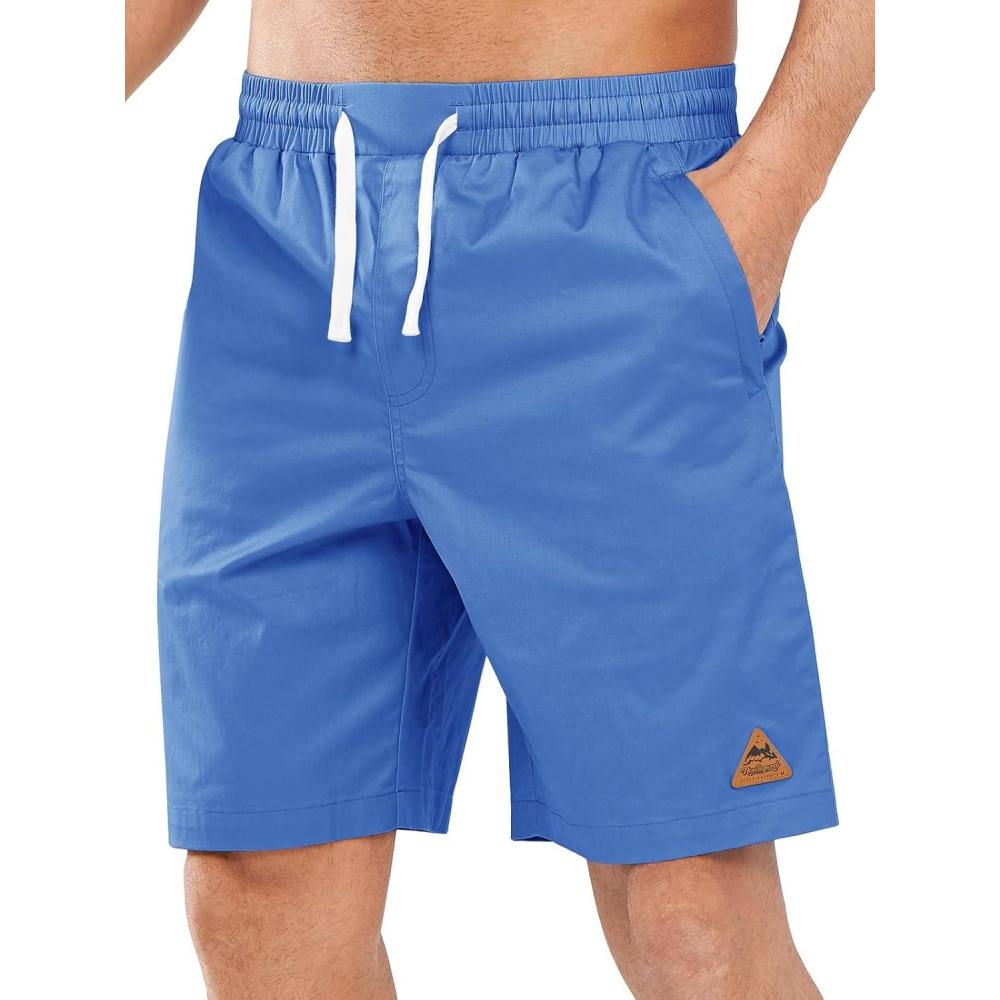 imageNORTHYARD Mens Casual ShortsCotton 9quot Golf Hiking Drawstring Elastic Waist Work Shorts with Zipper PocketsGreyblue