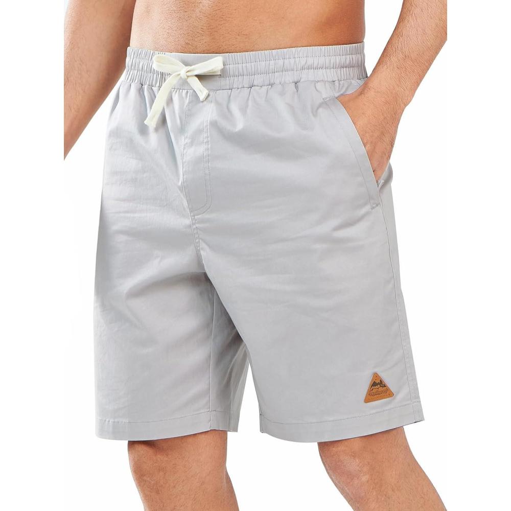 imageNORTHYARD Mens Casual ShortsCotton 9quot Golf Hiking Drawstring Elastic Waist Work Shorts with Zipper PocketsLightgrey