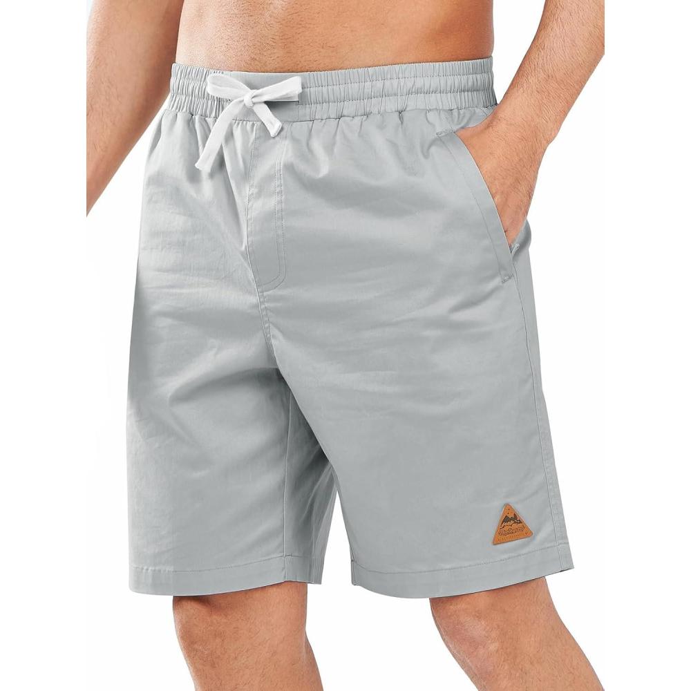 imageNORTHYARD Mens Casual ShortsCotton 9quot Golf Hiking Drawstring Elastic Waist Work Shorts with Zipper PocketsMediumgrey