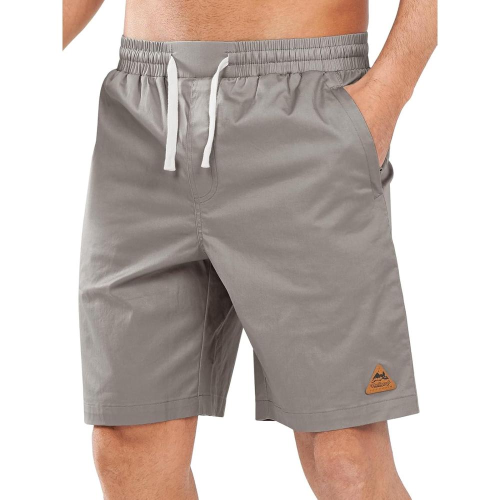 imageNORTHYARD Mens Casual ShortsCotton 9quot Golf Hiking Drawstring Elastic Waist Work Shorts with Zipper PocketsStone