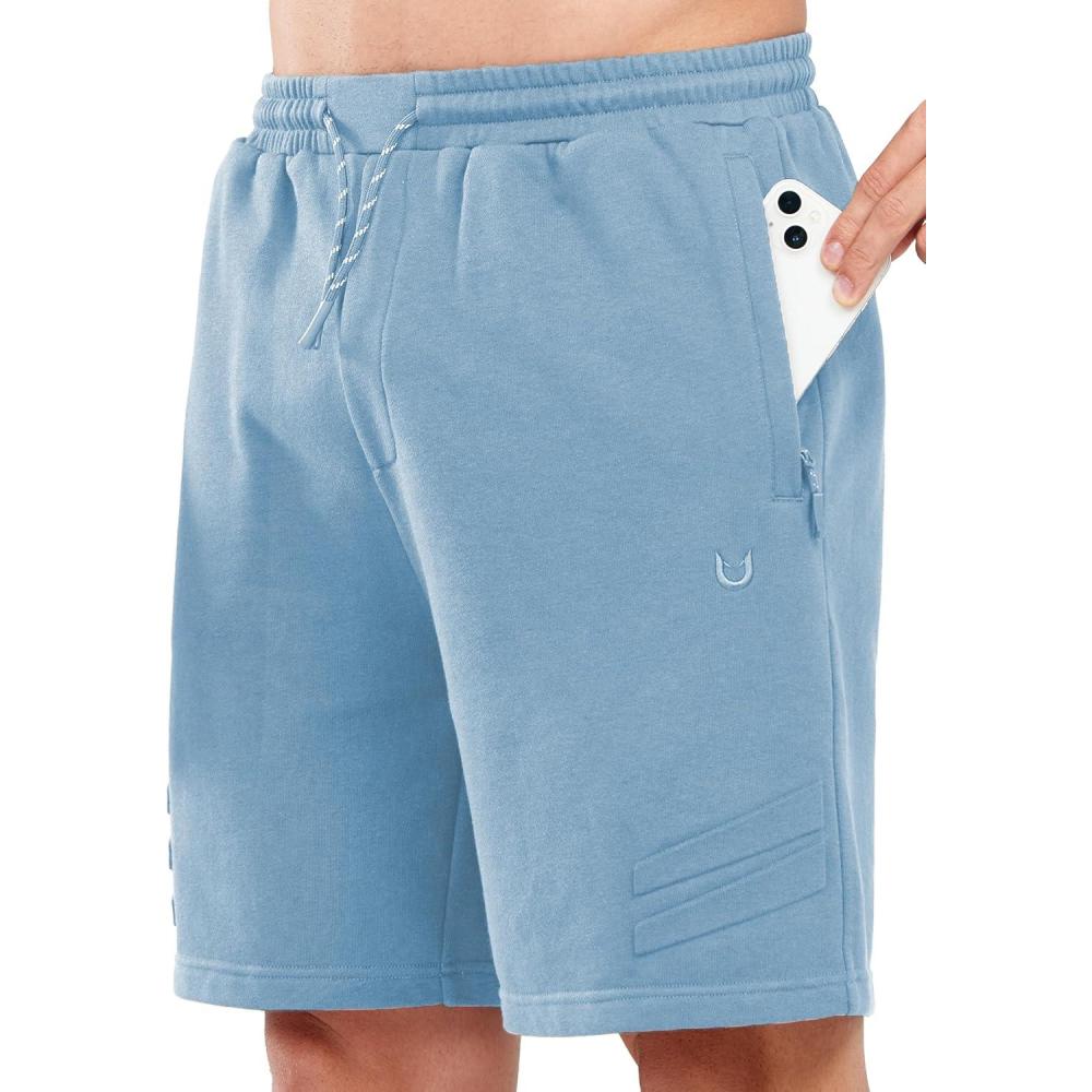 imageNORTHYARD Mens Cotton Casual Sweat Shorts Athletic Running Shorts with Zipper Pockets 7quot Workout Gym Lounge Short for MensBluebell