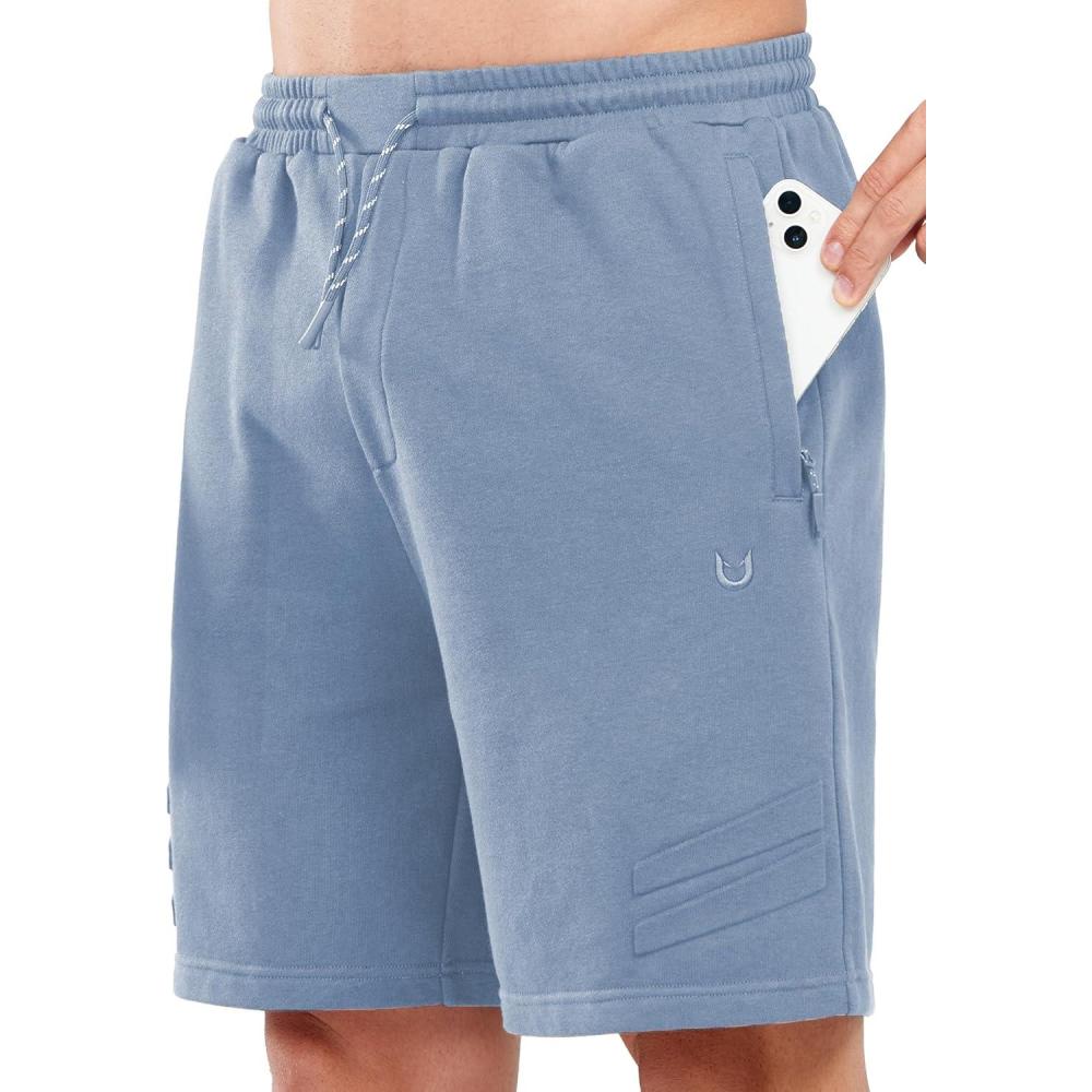 imageNORTHYARD Mens Cotton Casual Sweat Shorts Athletic Running Shorts with Zipper Pockets 7quot Workout Gym Lounge Short for MensGreyblue