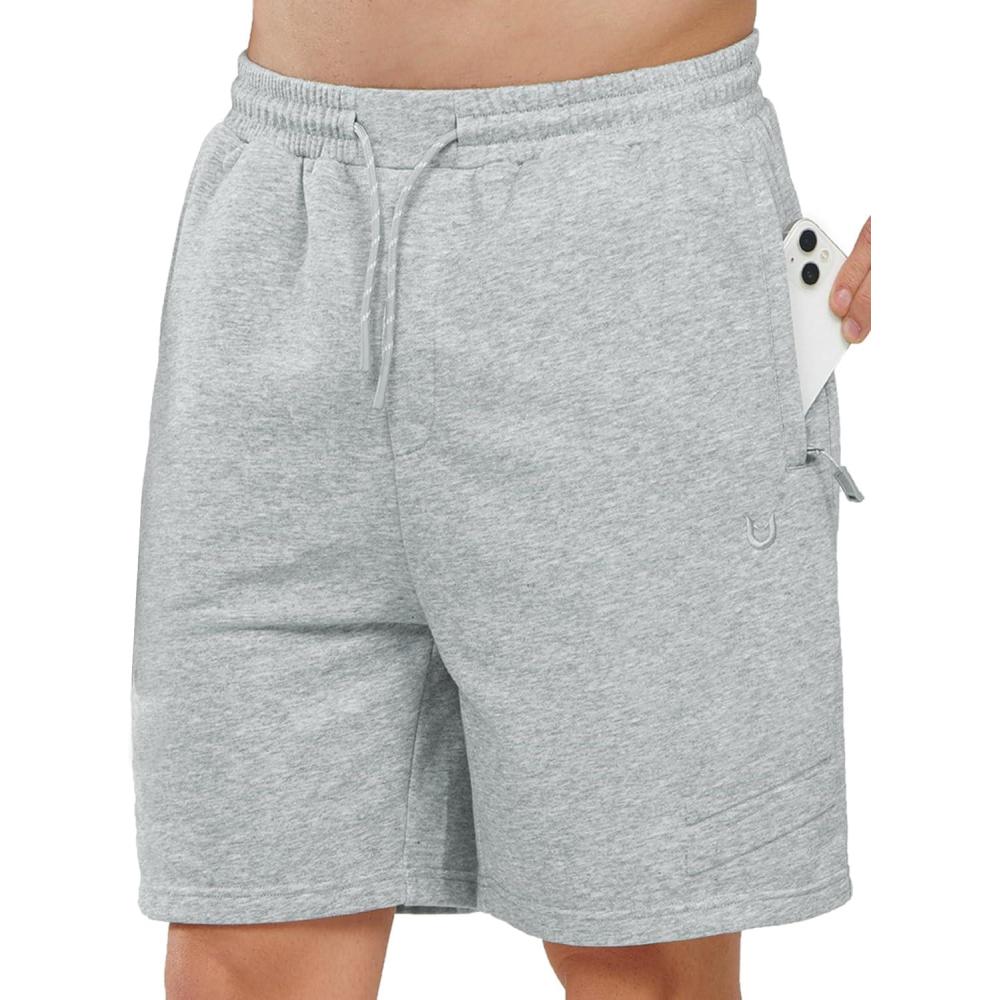 imageNORTHYARD Mens Cotton Casual Sweat Shorts Athletic Running Shorts with Zipper Pockets 7quot Workout Gym Lounge Short for MensLight Heather
