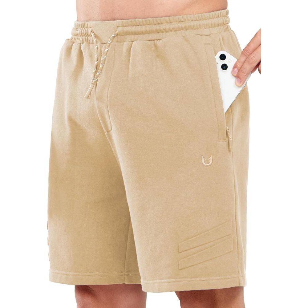 imageNORTHYARD Mens Cotton Casual Sweat Shorts Athletic Running Shorts with Zipper Pockets 7quot Workout Gym Lounge Short for MensLightkhaki