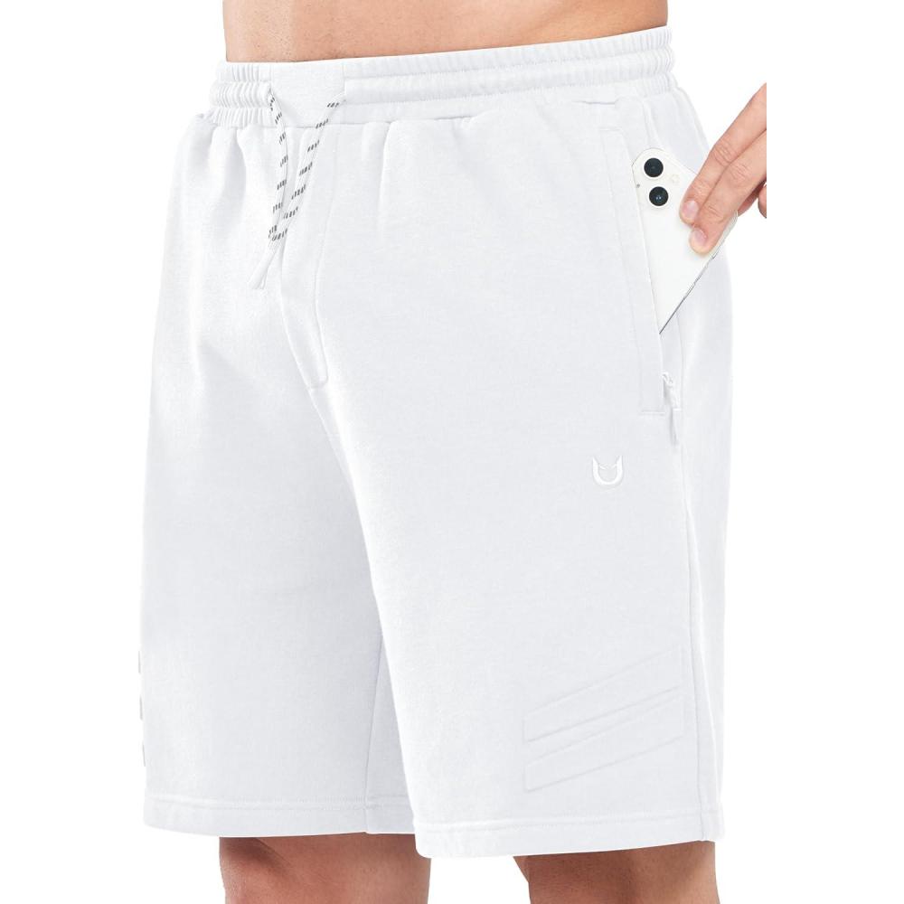 imageNORTHYARD Mens Cotton Casual Sweat Shorts Athletic Running Shorts with Zipper Pockets 7quot Workout Gym Lounge Short for MensWhite